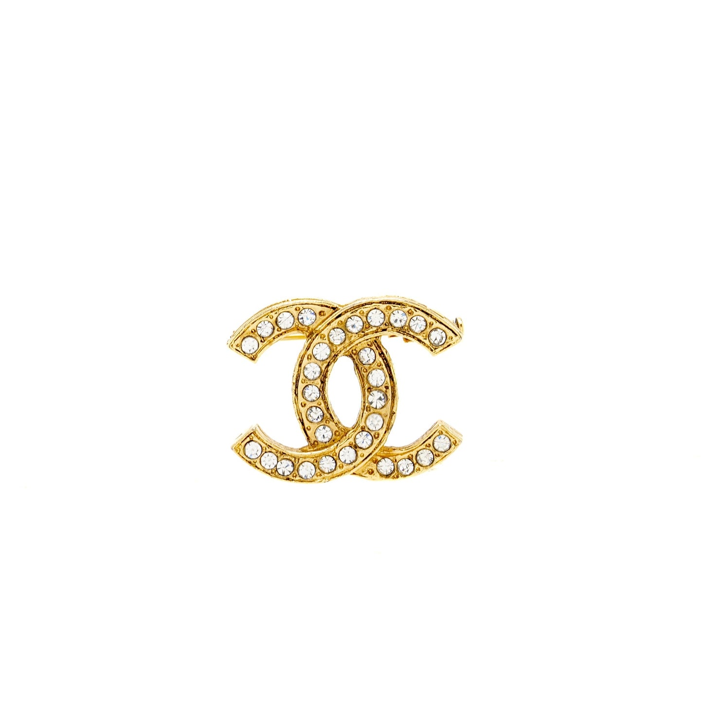 Chanel CC Logo Crystal Brooch Tone Gold Handbag