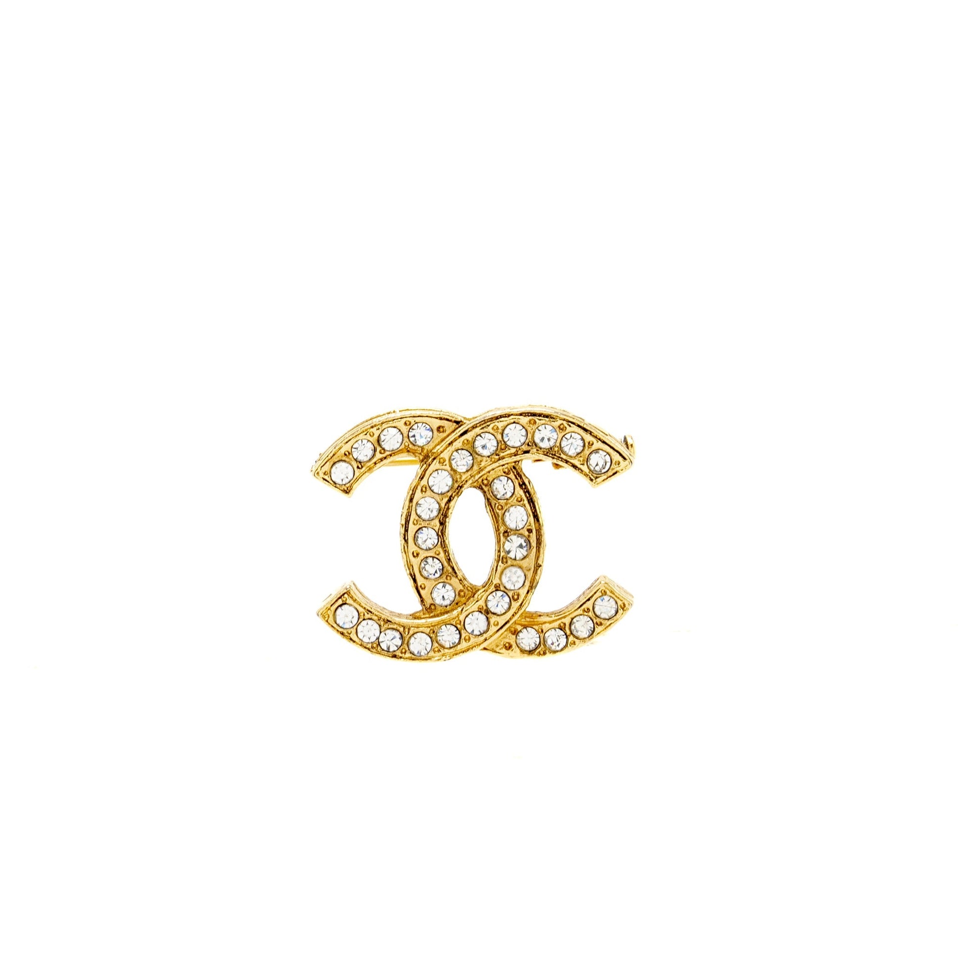 Chanel CC Logo Crystal Brooch Tone Gold Handbag