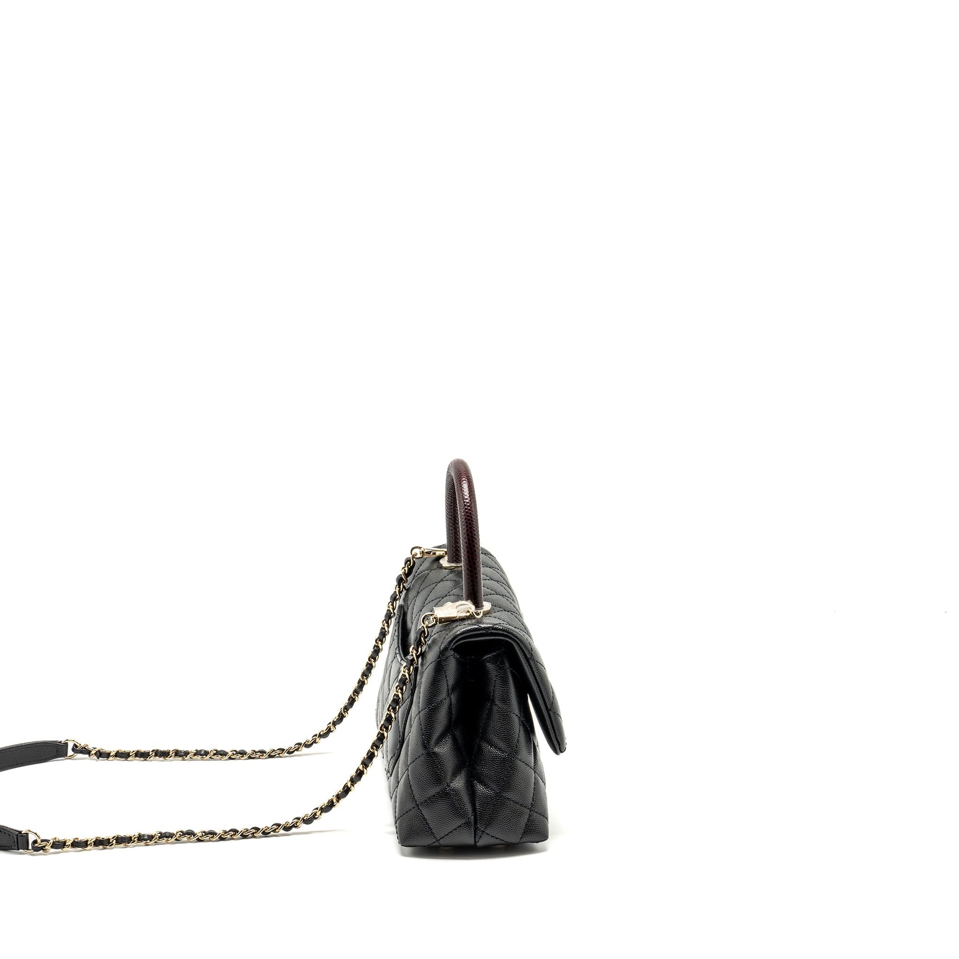 Chanel Coco Handle Lizard Embossed Handle Caviar Black Small Handbag