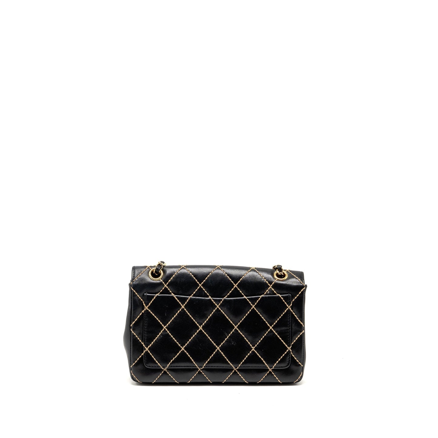 Chanel quilted flap lambskin stitching GHW Black White Shoulder Bag