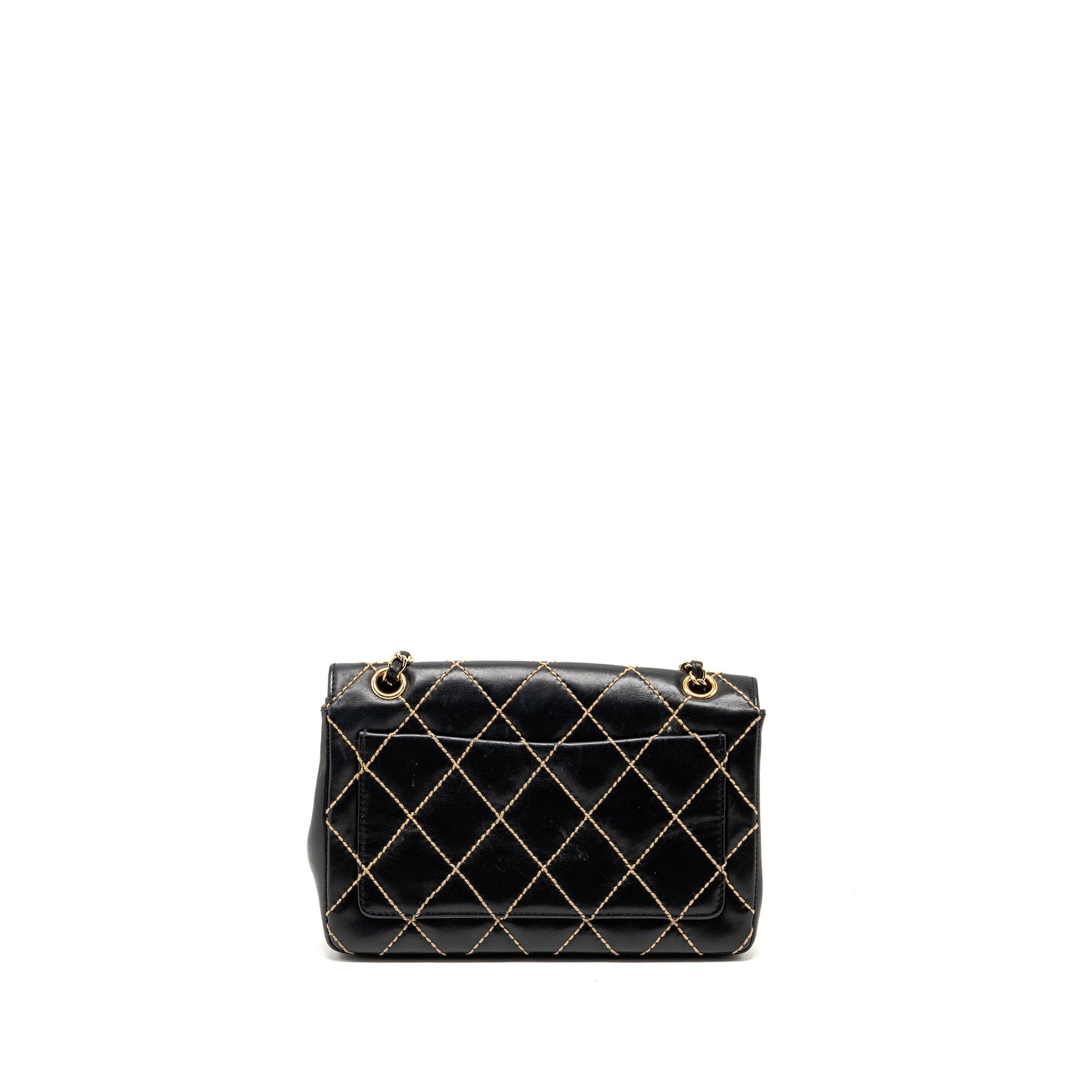 Chanel quilted flap lambskin stitching GHW Black White Shoulder Bag