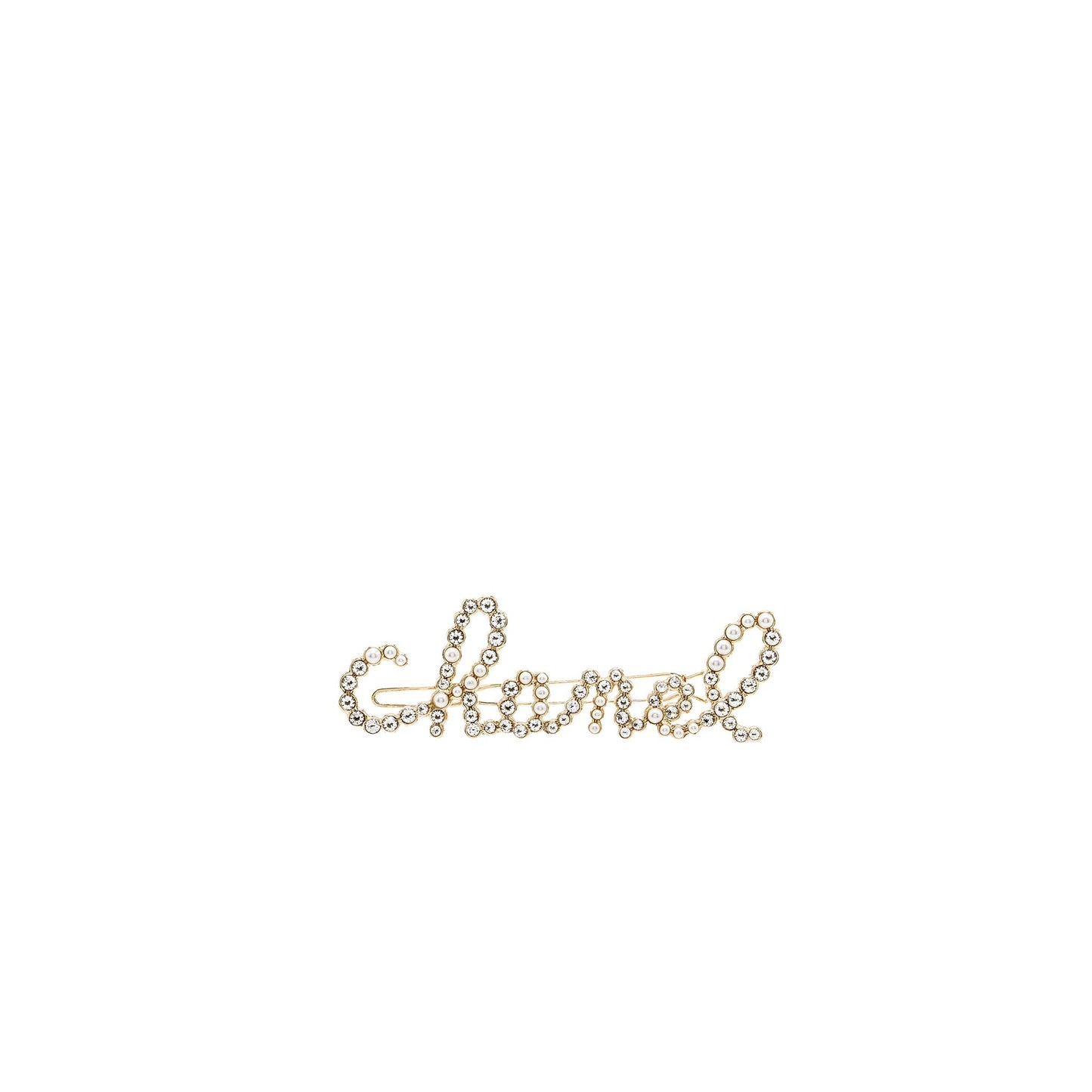Chanel Letter Hair Clip Crystal Pearl Light Gold Handbag