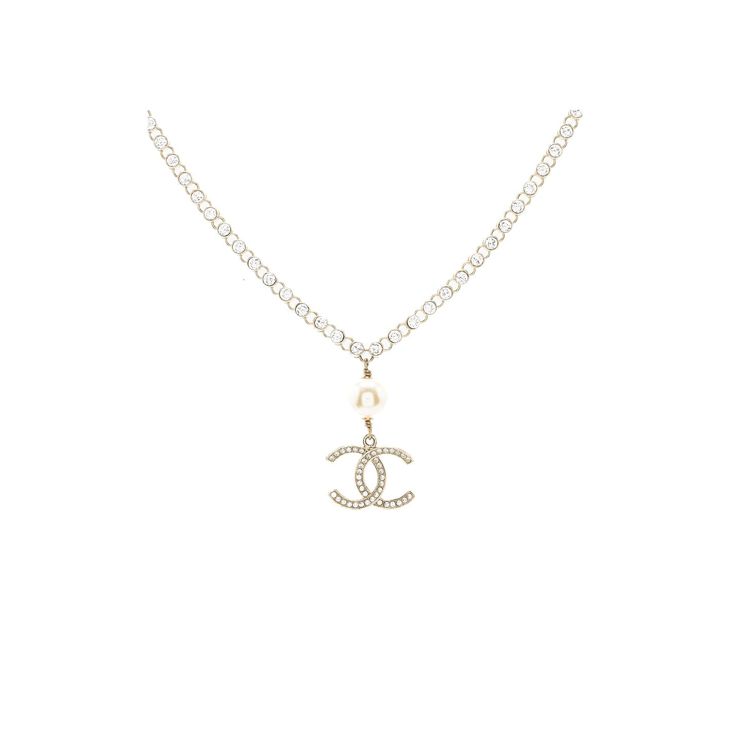 Chanel CC Logo Drop Chocker Crystal Pearl Gold Handbag
