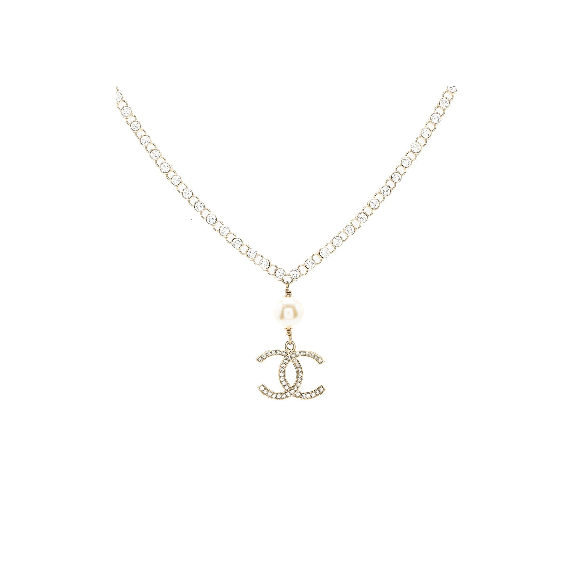 Chanel CC Logo Drop Chocker Crystal Pearl Gold Handbag