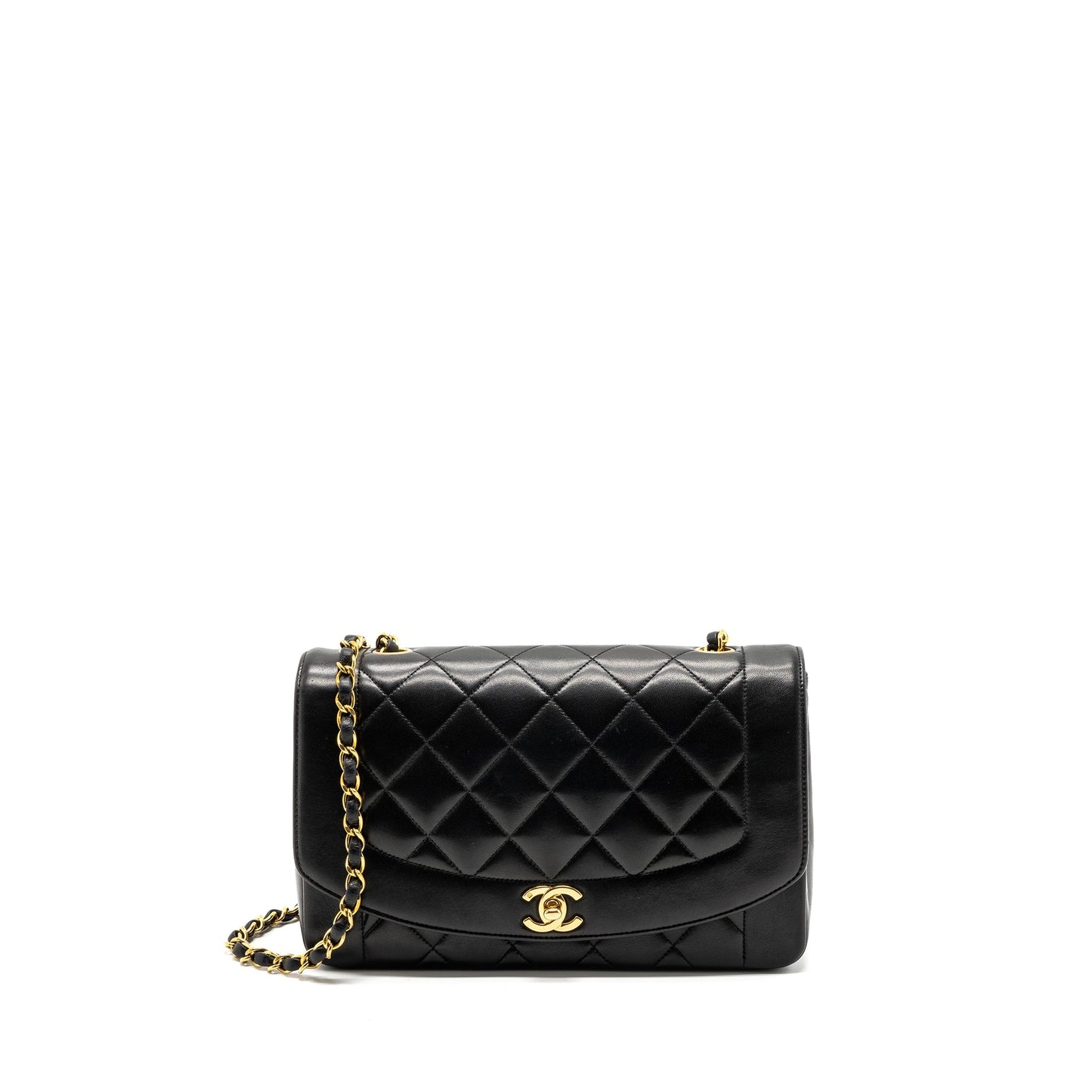 Chanel Diana Flap Lambskin GHW Black Shoulder Bag Black Ghw