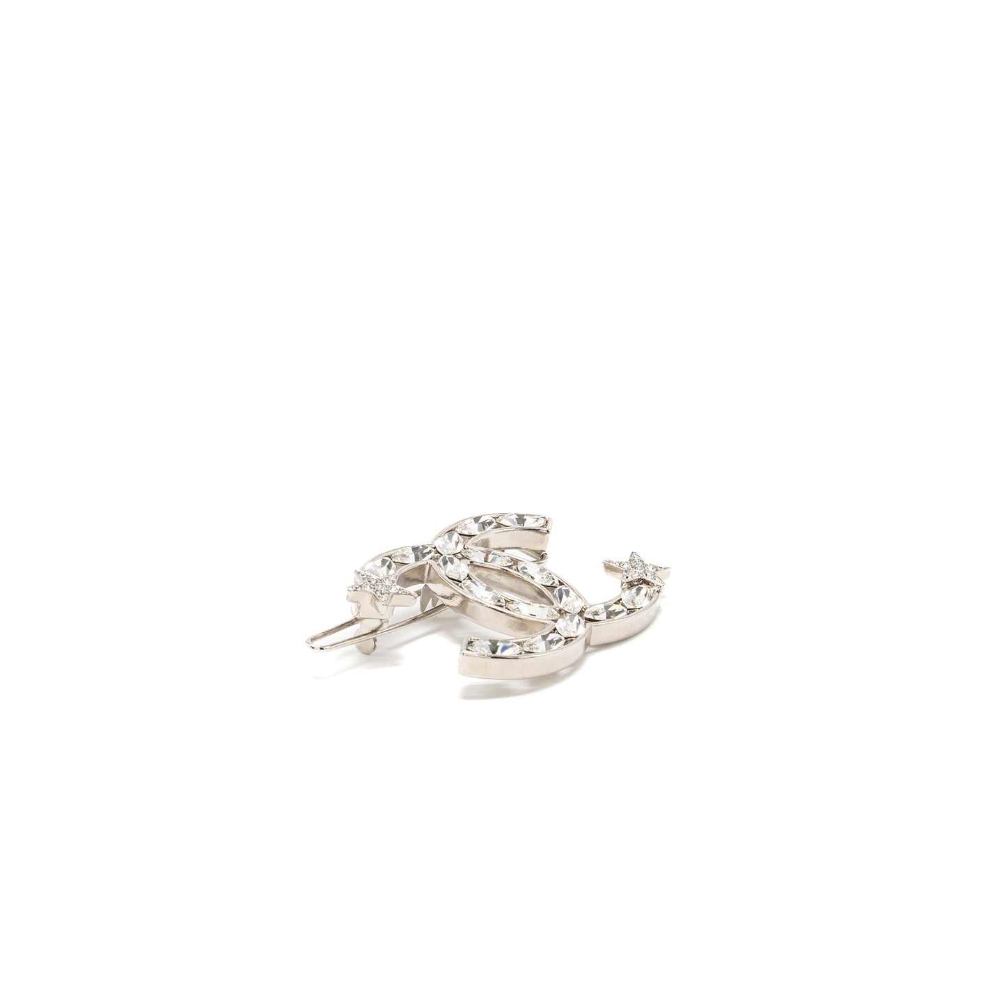 Chanel Giant CC logo hair clip crystal Silver Handbag