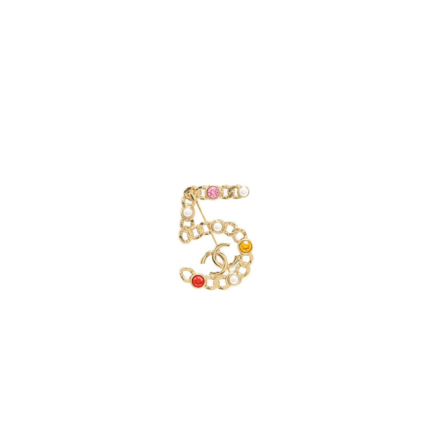 Chanel No 5 CC Logo Brooch Pearl Multicolour Gold Handbag