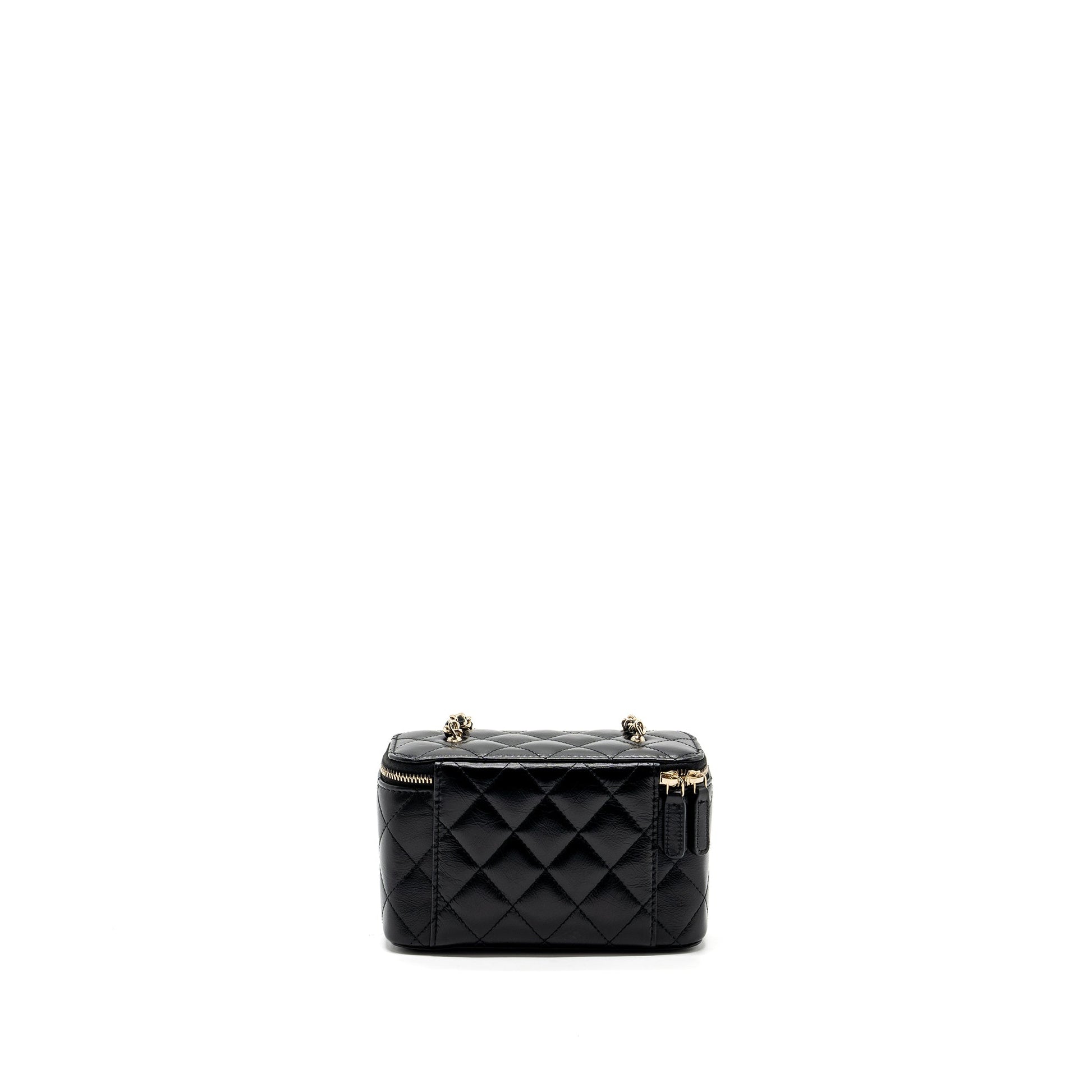 Chanel long vanity charms Calfskin LGHW microchip Black Key Chain