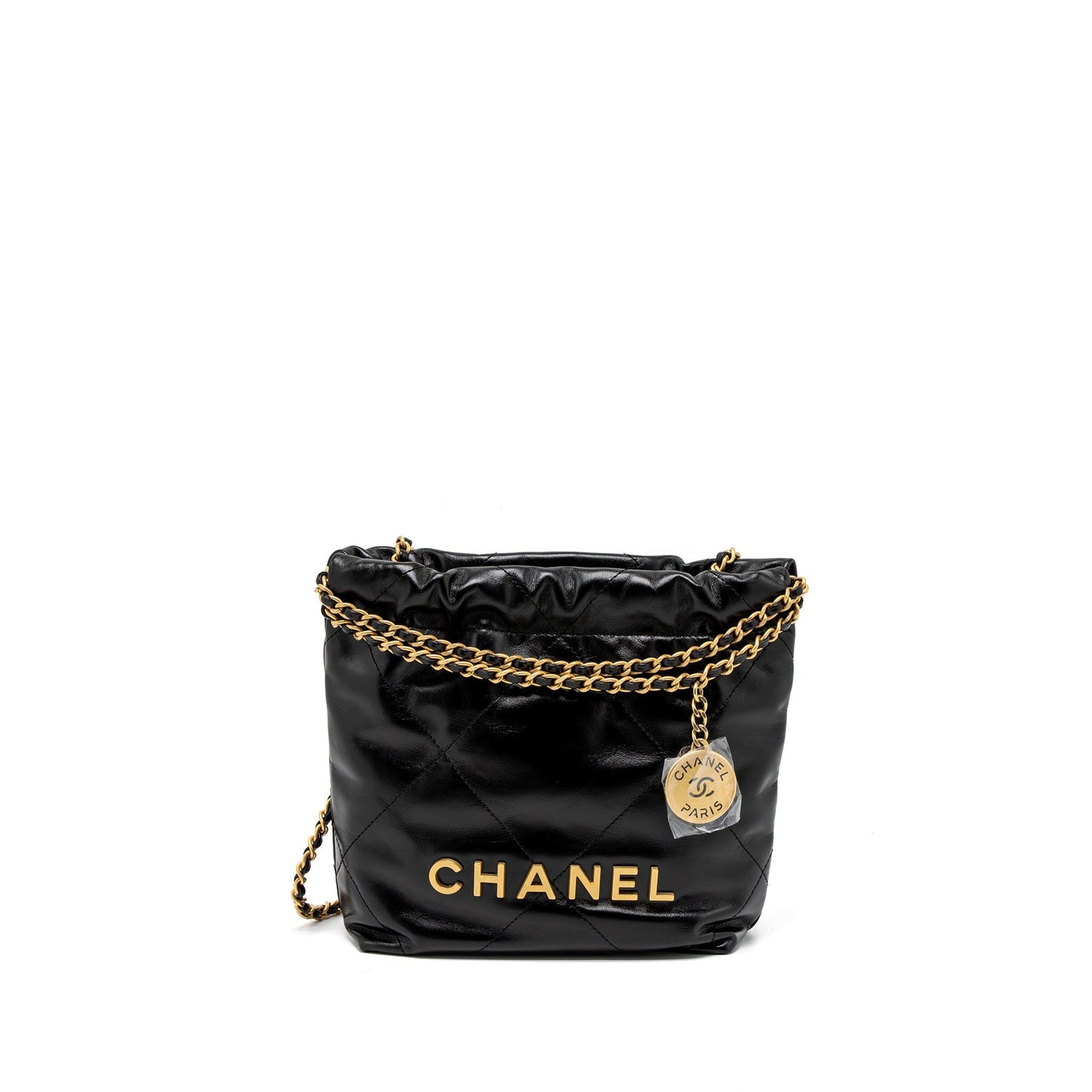 Chanel 23S 22 Shiny Calfskin Brushed GHW Black Mini Bag