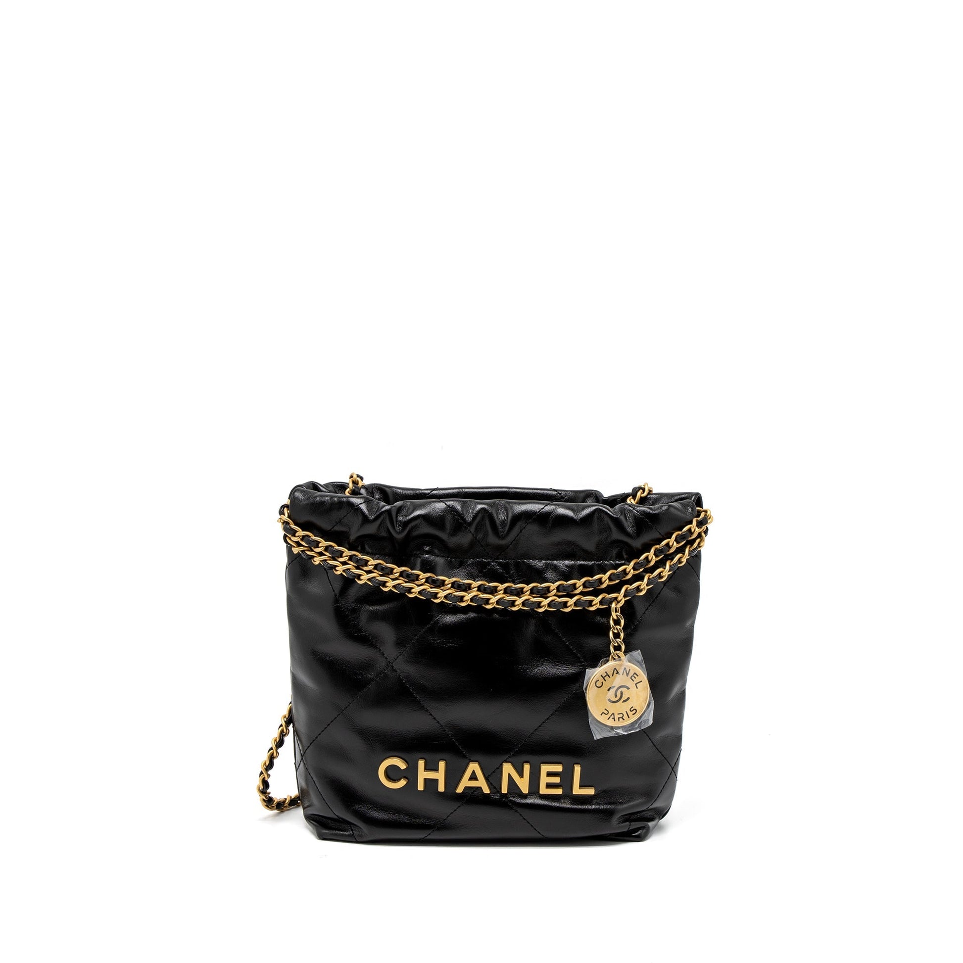 Chanel 23S 22 Shiny Calfskin Brushed GHW Black Mini Bag
