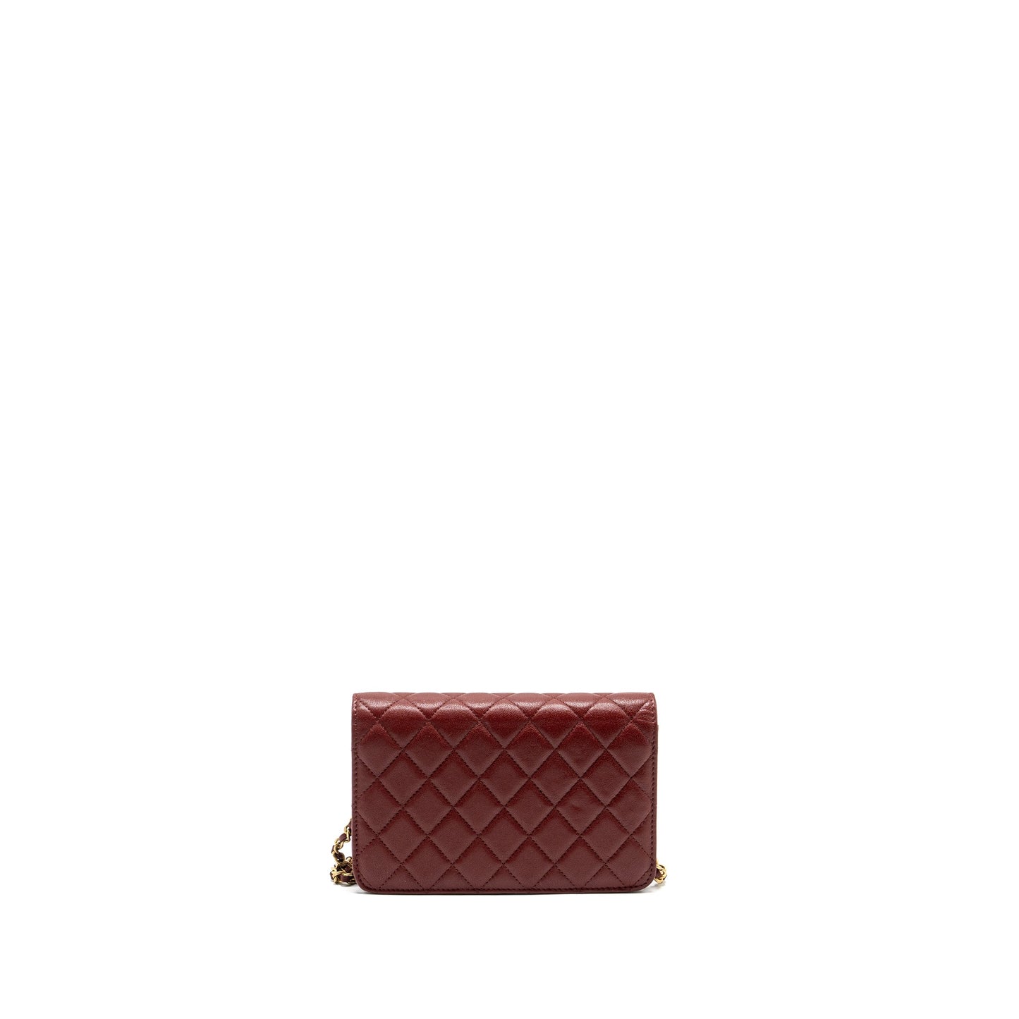 Chanel on Lambskin Burgundy GHW Red Wallet Case