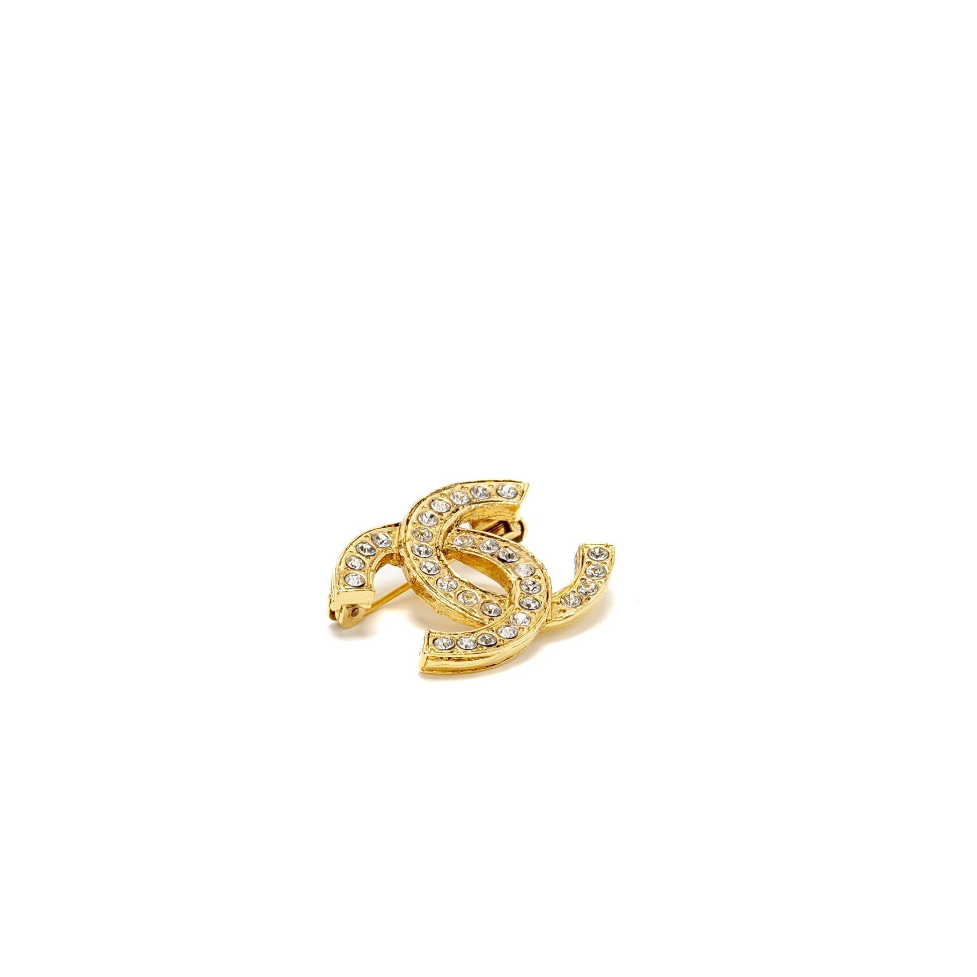 Chanel CC Logo Crystal Brooch Tone Gold Handbag