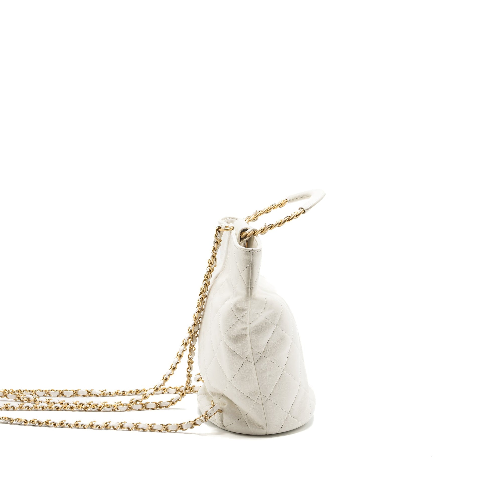 Chanel Round Handle Bucket Backpack Lambskin GHW White Bucket Bag