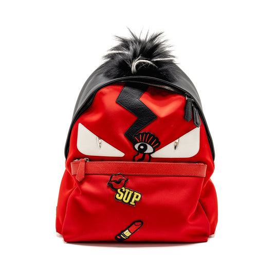 Prada Fendi Monster Backpack Multicolour Leather Nylon Red