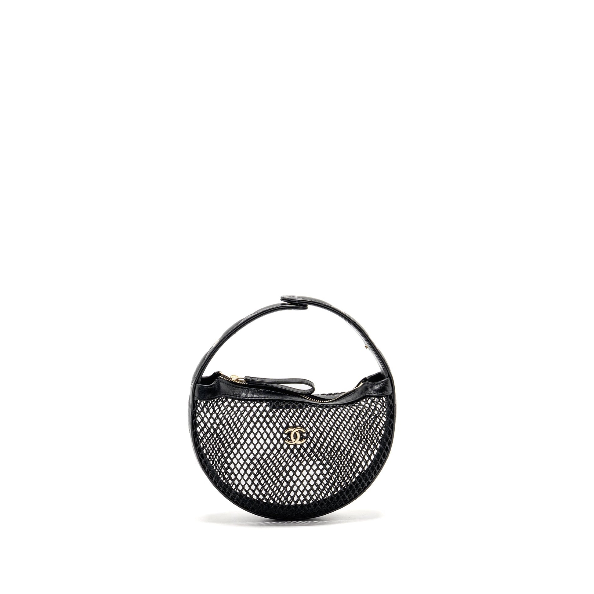 Chanel 25S half moon mesh lambskin LGHW Black Clutch Bag