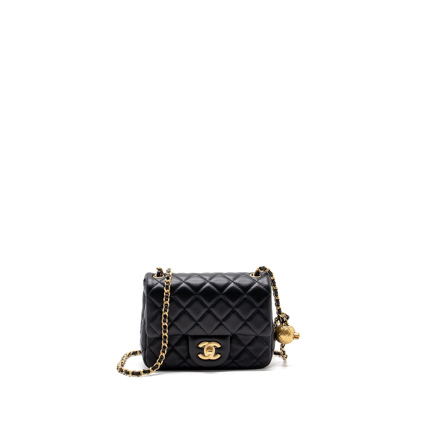 Chanel pearl crush square flap lambskin GHW Black Shoulder Bag Ghw Microchip
