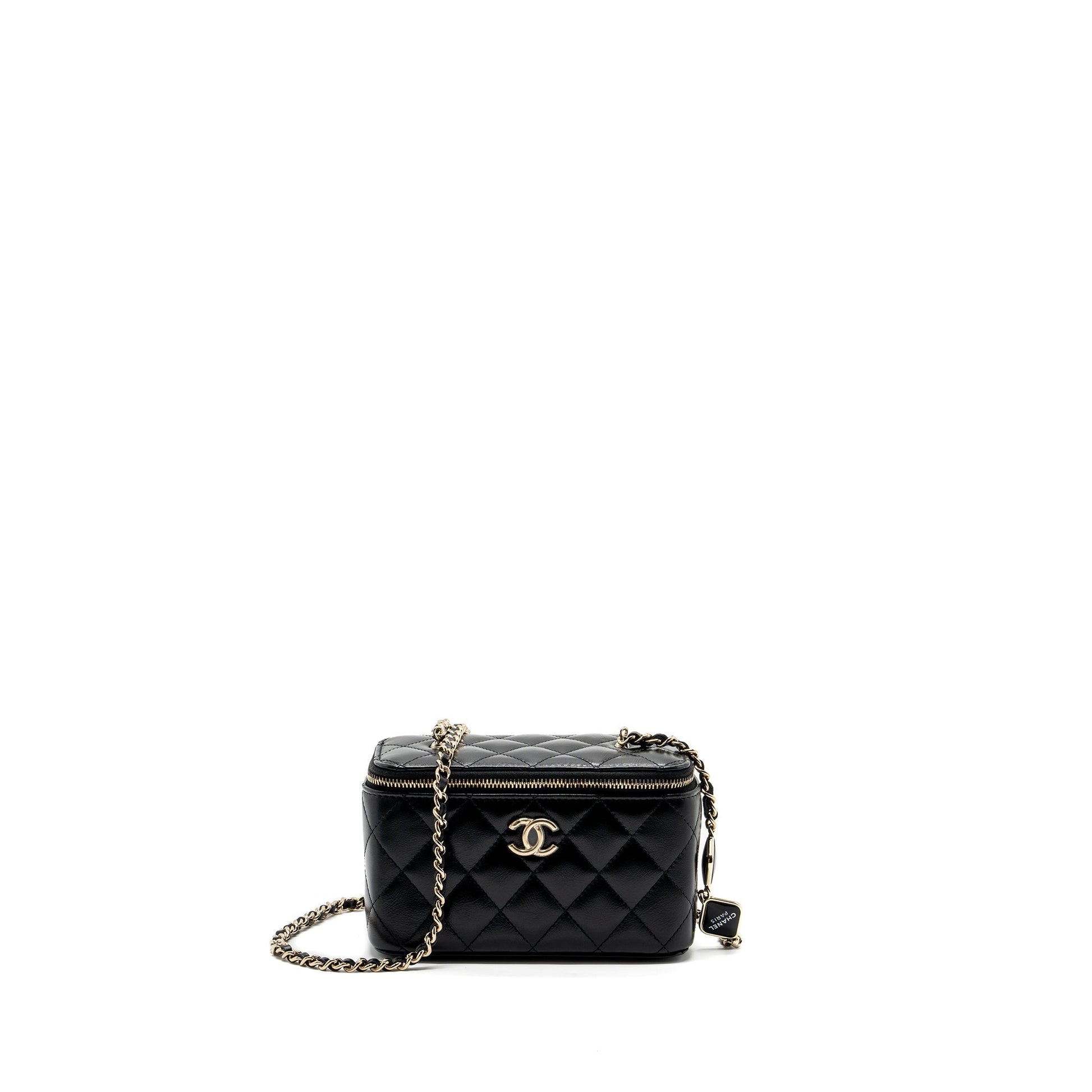 Chanel long vanity charms Calfskin LGHW microchip Black Key Chain