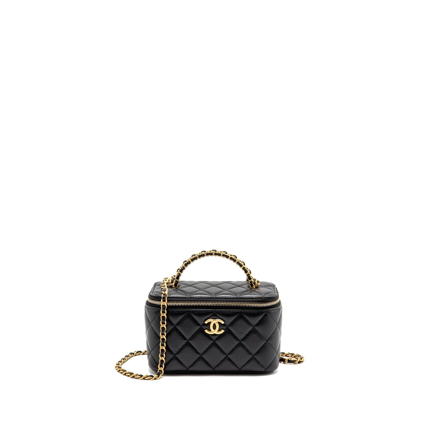 Chanel Top Handle Long Vanity Lambskin GHW Black Handbag Black Ghwmicrochip