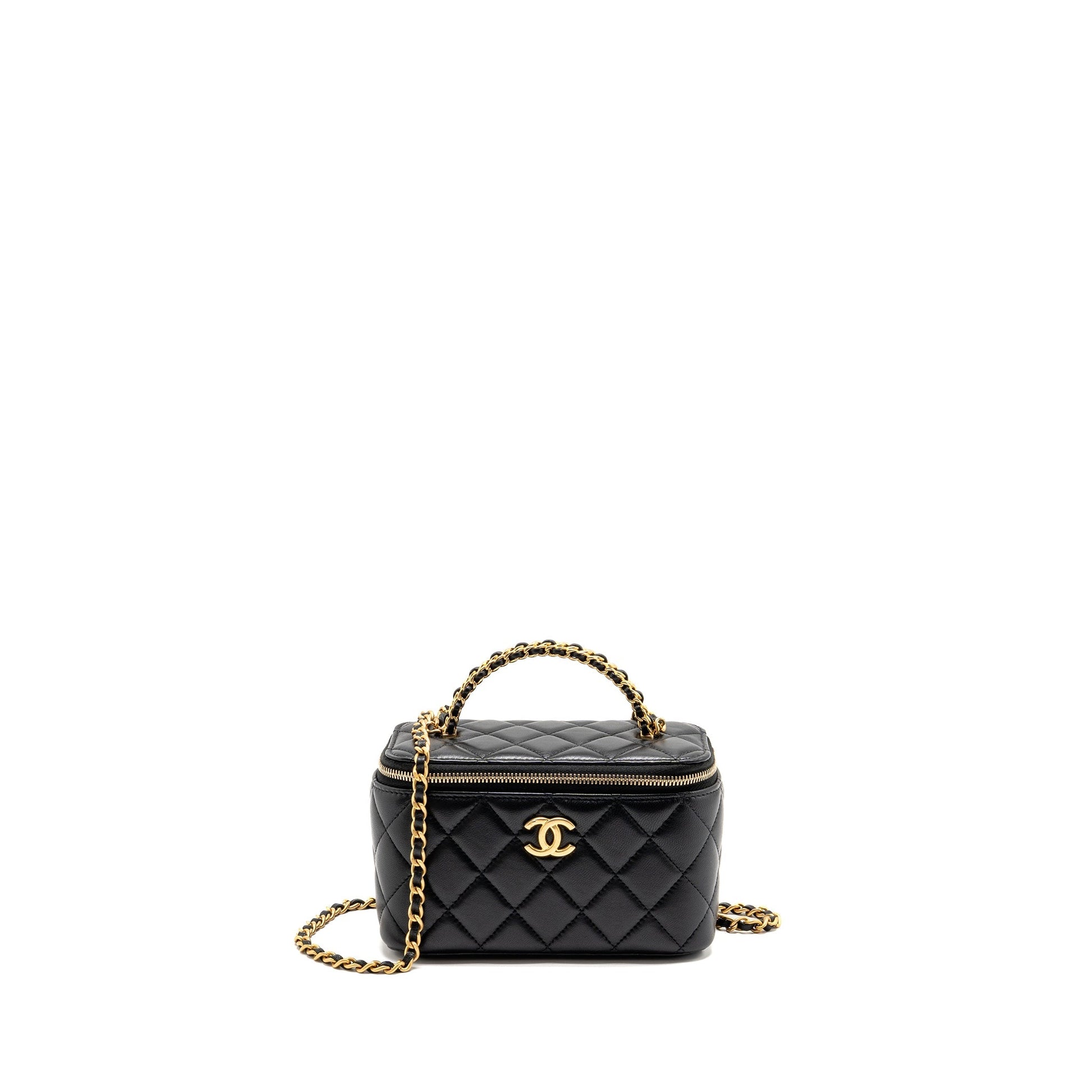 Chanel Top Handle Long Vanity Lambskin GHW Black Handbag Black Ghwmicrochip