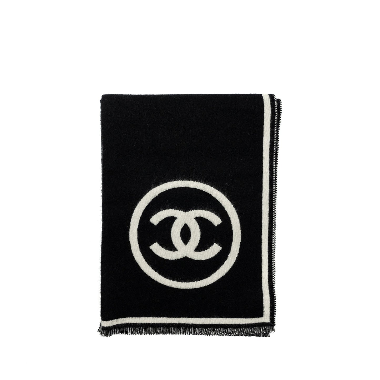 Chanel Letter CC Logo Cashmere Scarf Black White