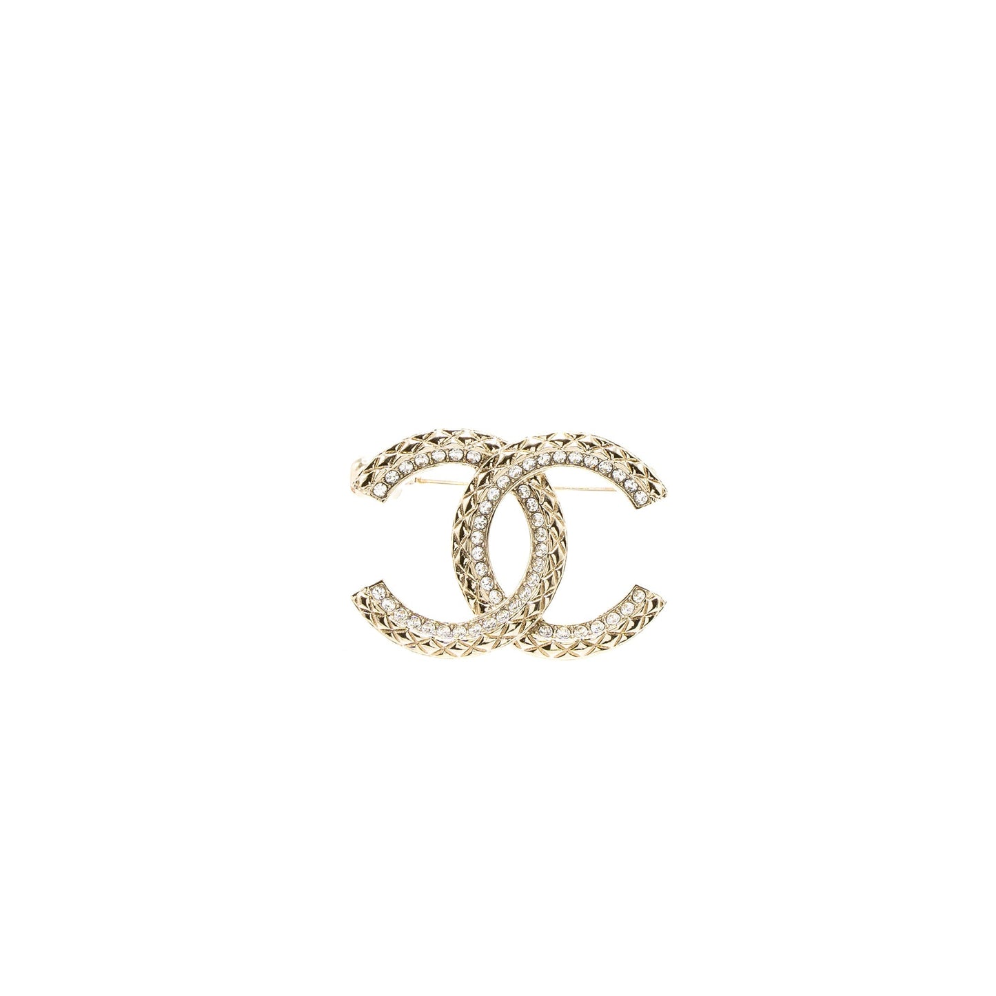 Chanel CC Logo Brooch Crystal Light Tone Gold Handbag