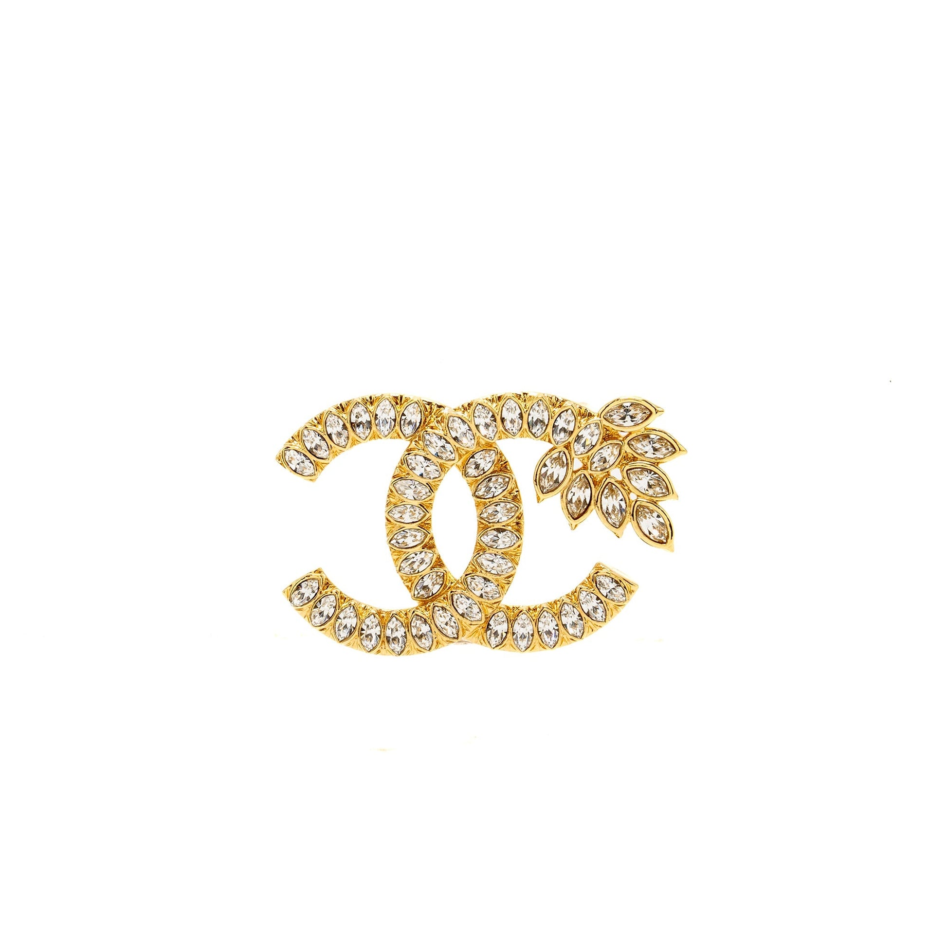 Chanel Ear Wheat CC Logo Brooch Crystal Gold Handbag