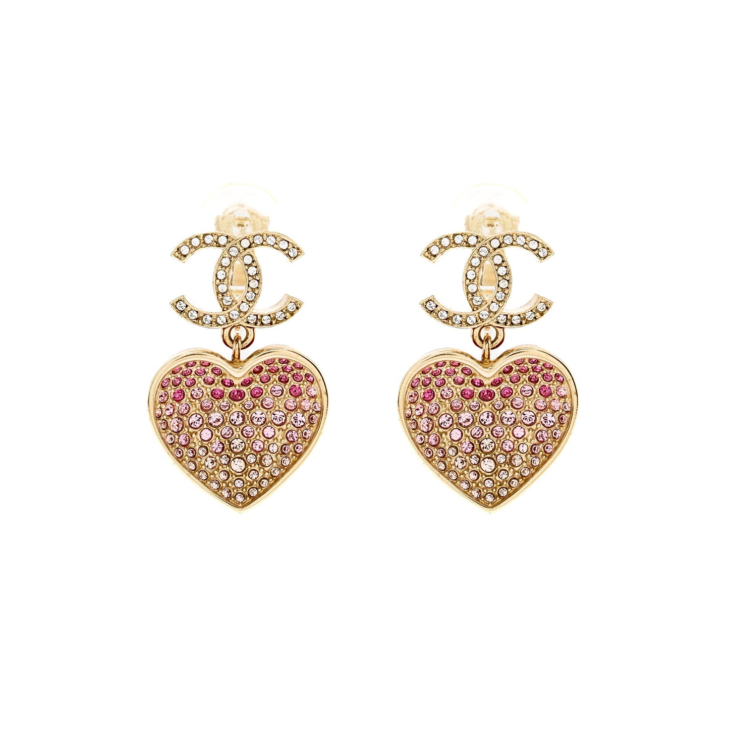Chanel double face Crystal heart dropped cc Pink Gold Handbag