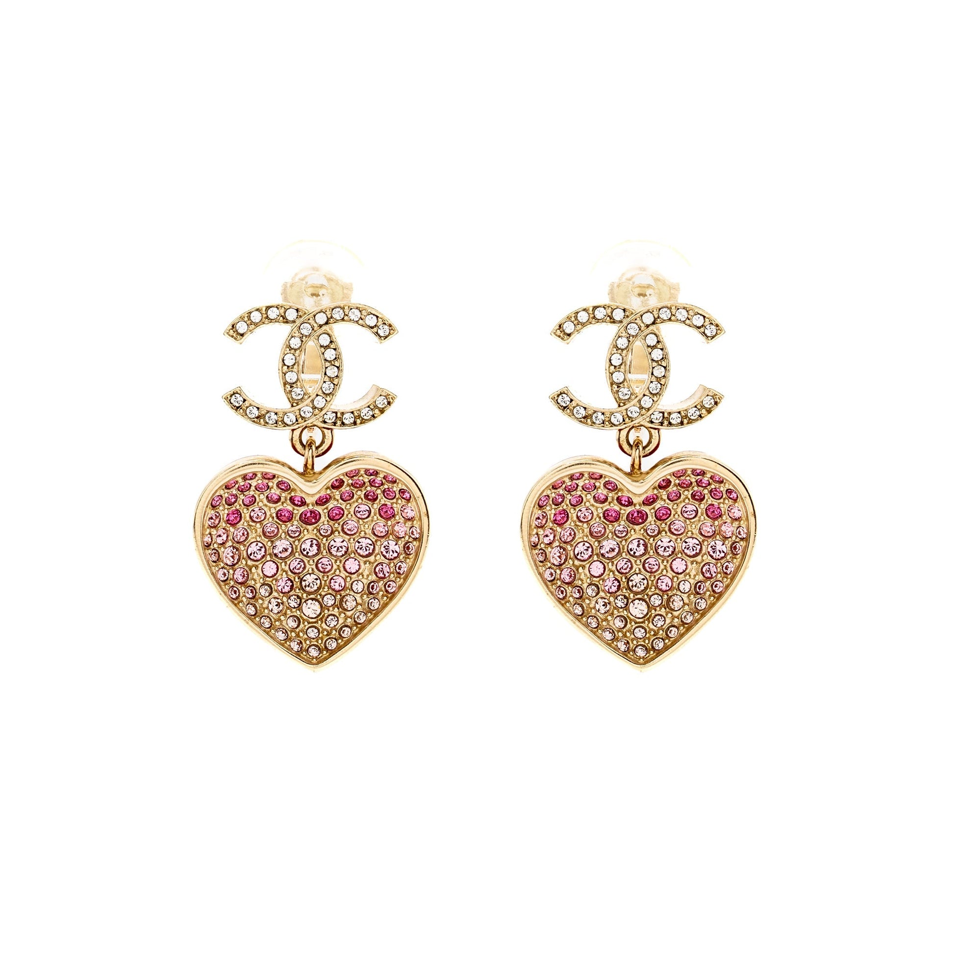 Chanel double face Crystal heart dropped cc Pink Gold Handbag