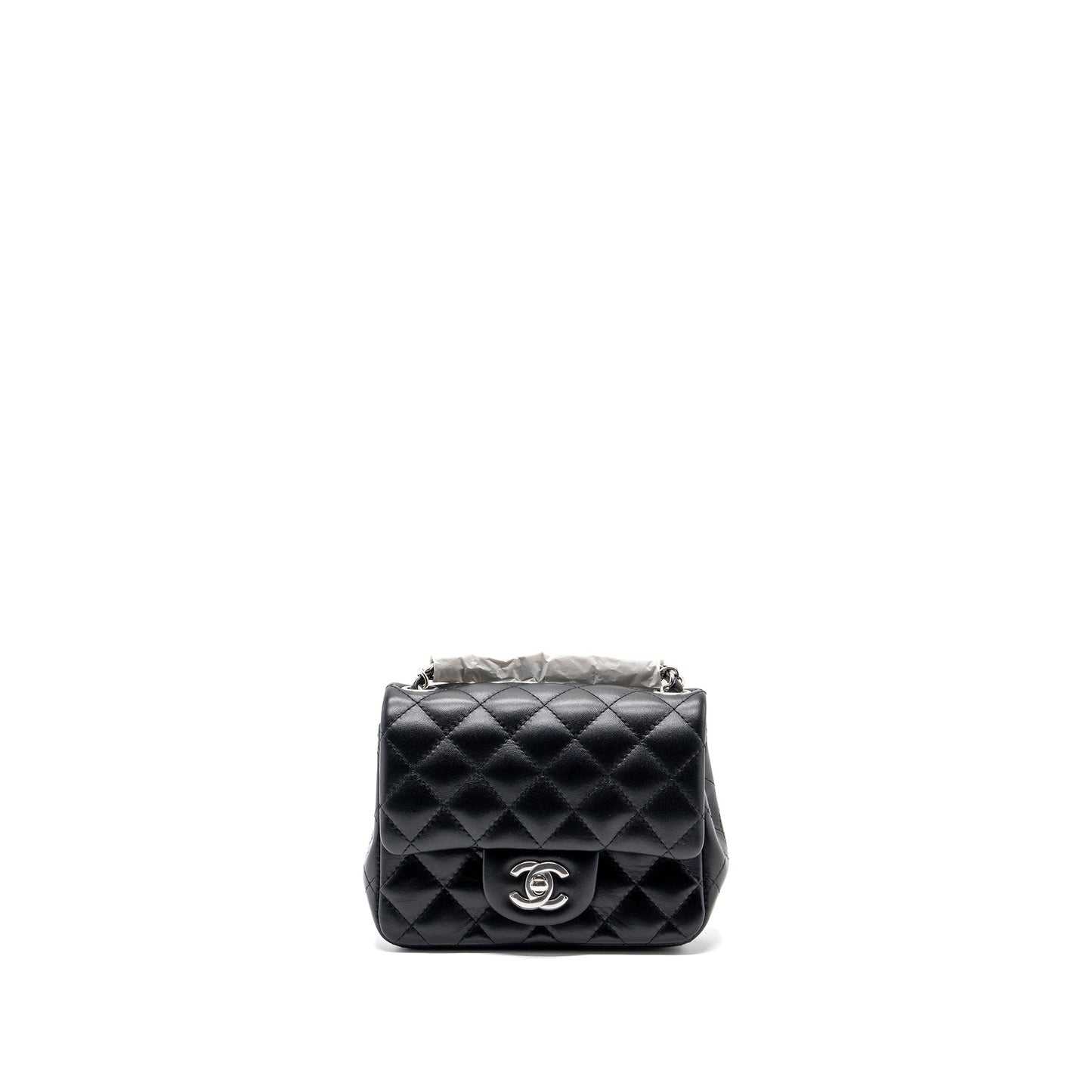 Chanel square flap lambskin SHW microchip Black Shoulder Bag