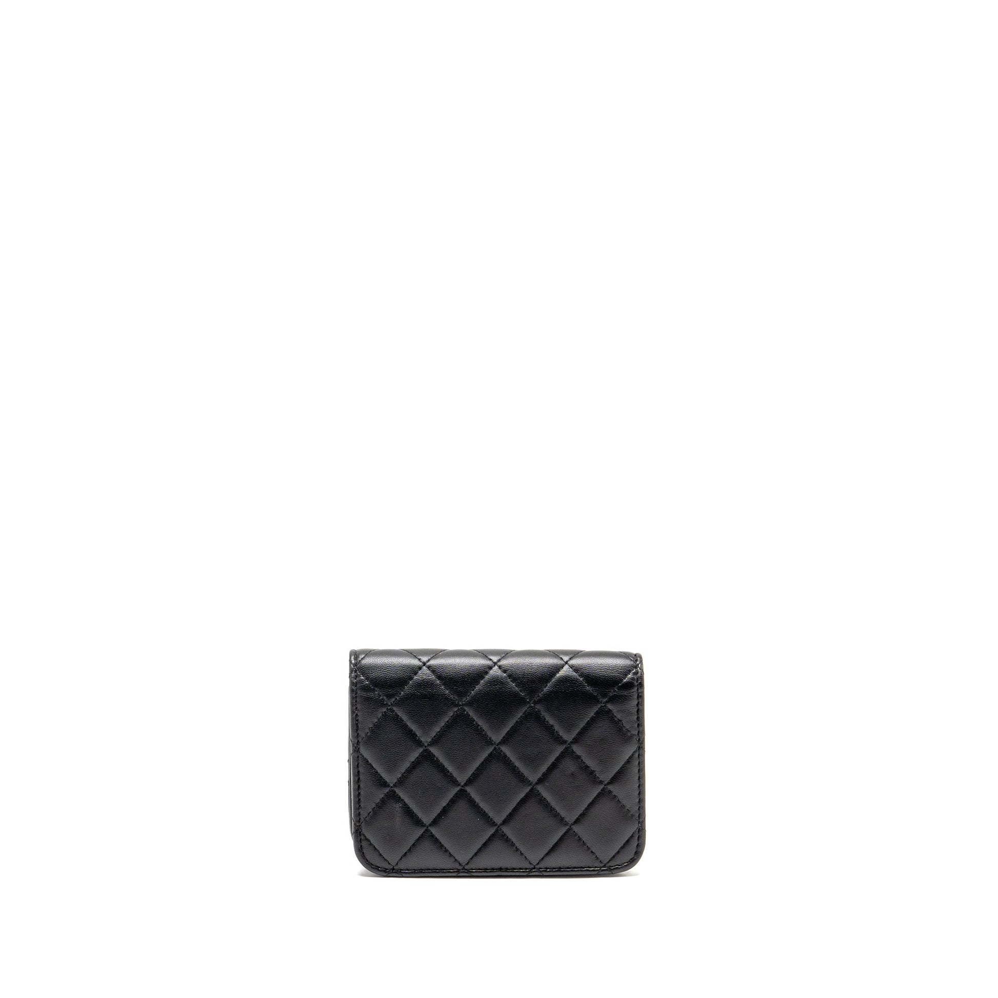 Chanel Zirconium Flap Card Holder Lambskin GHW Black Wallet Case Black Ghw