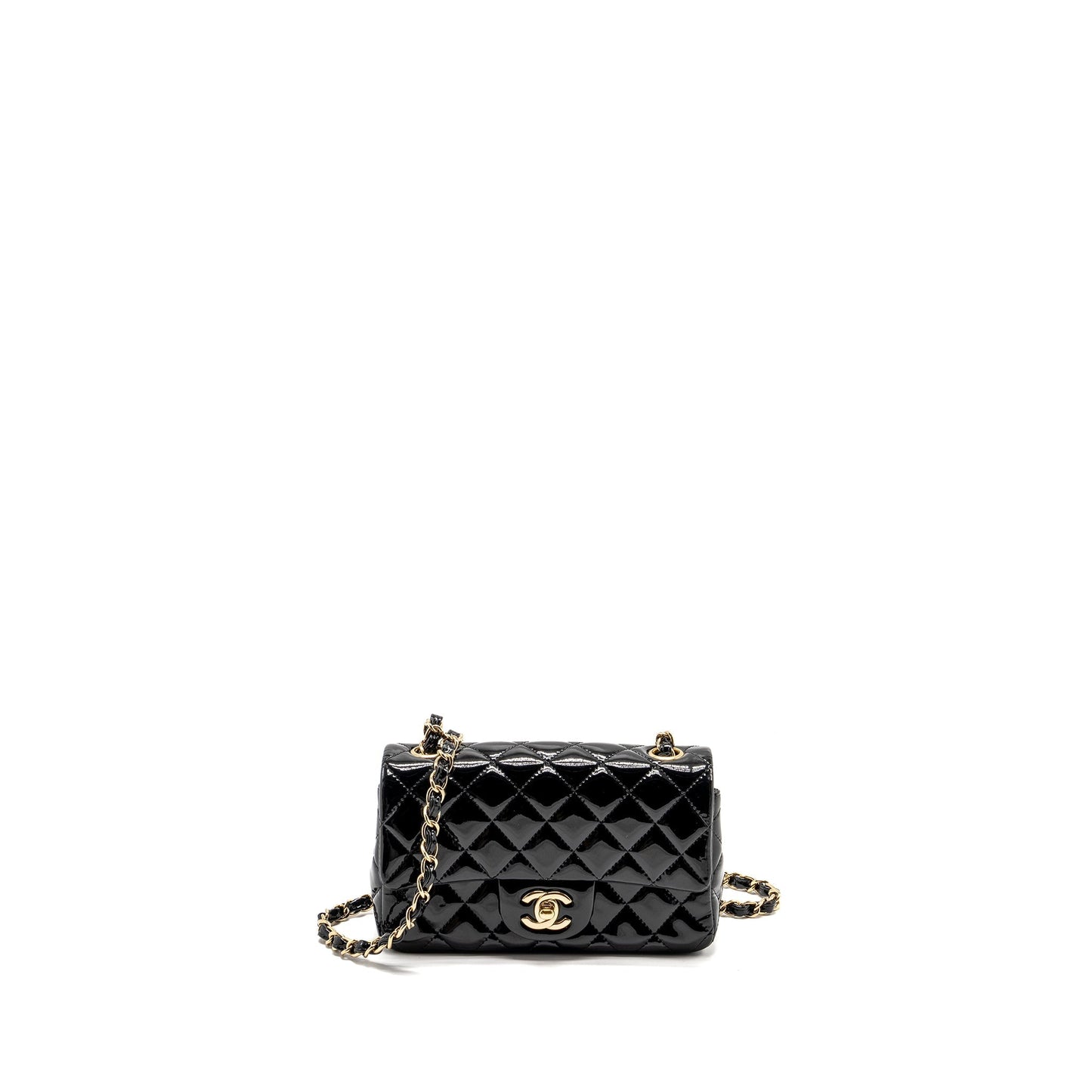 Chanel Rectangular Flap Patent LGHW Black Shoulder Bag
