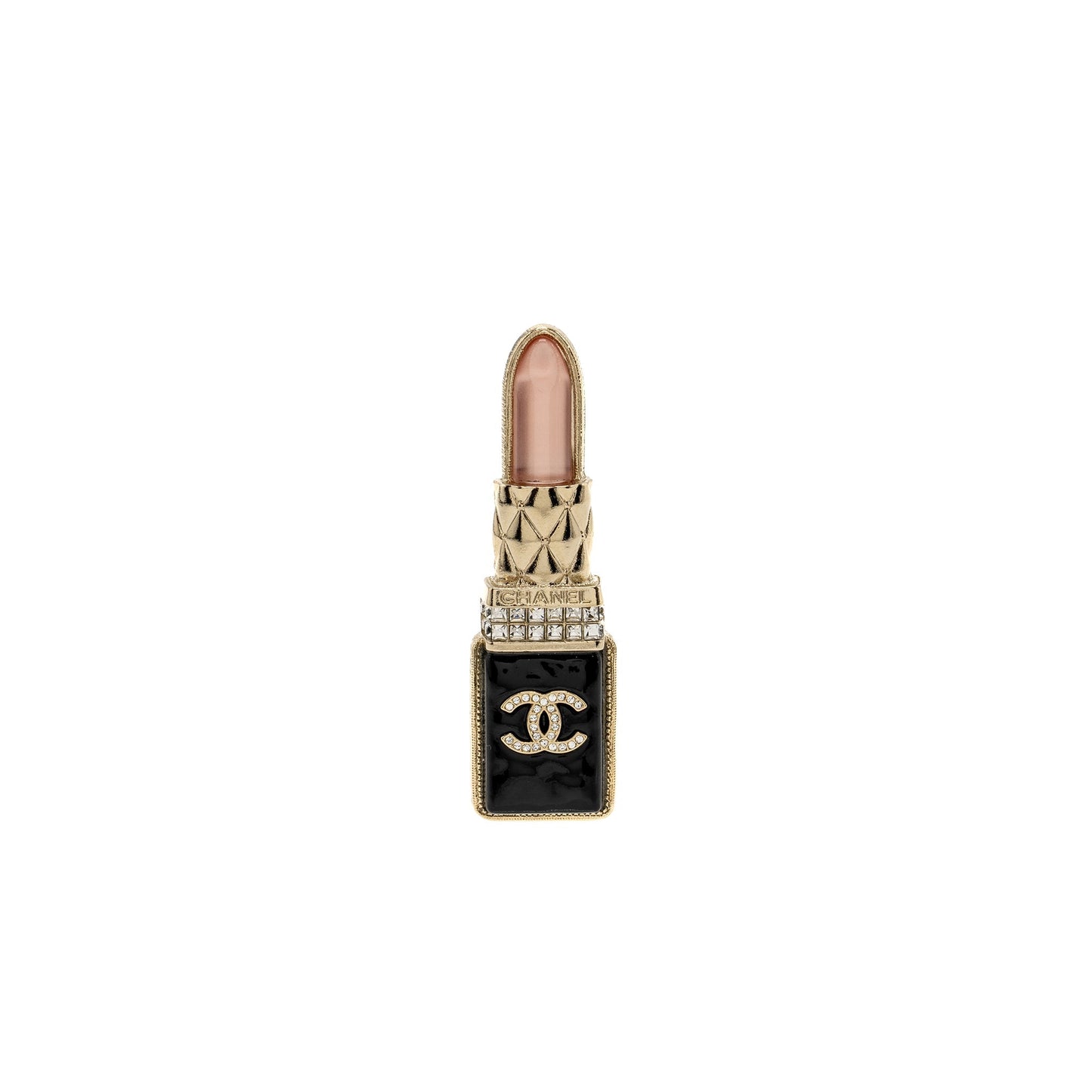Chanel 22P Lipstick Brooch Crystal Light Tone Gold Handbag