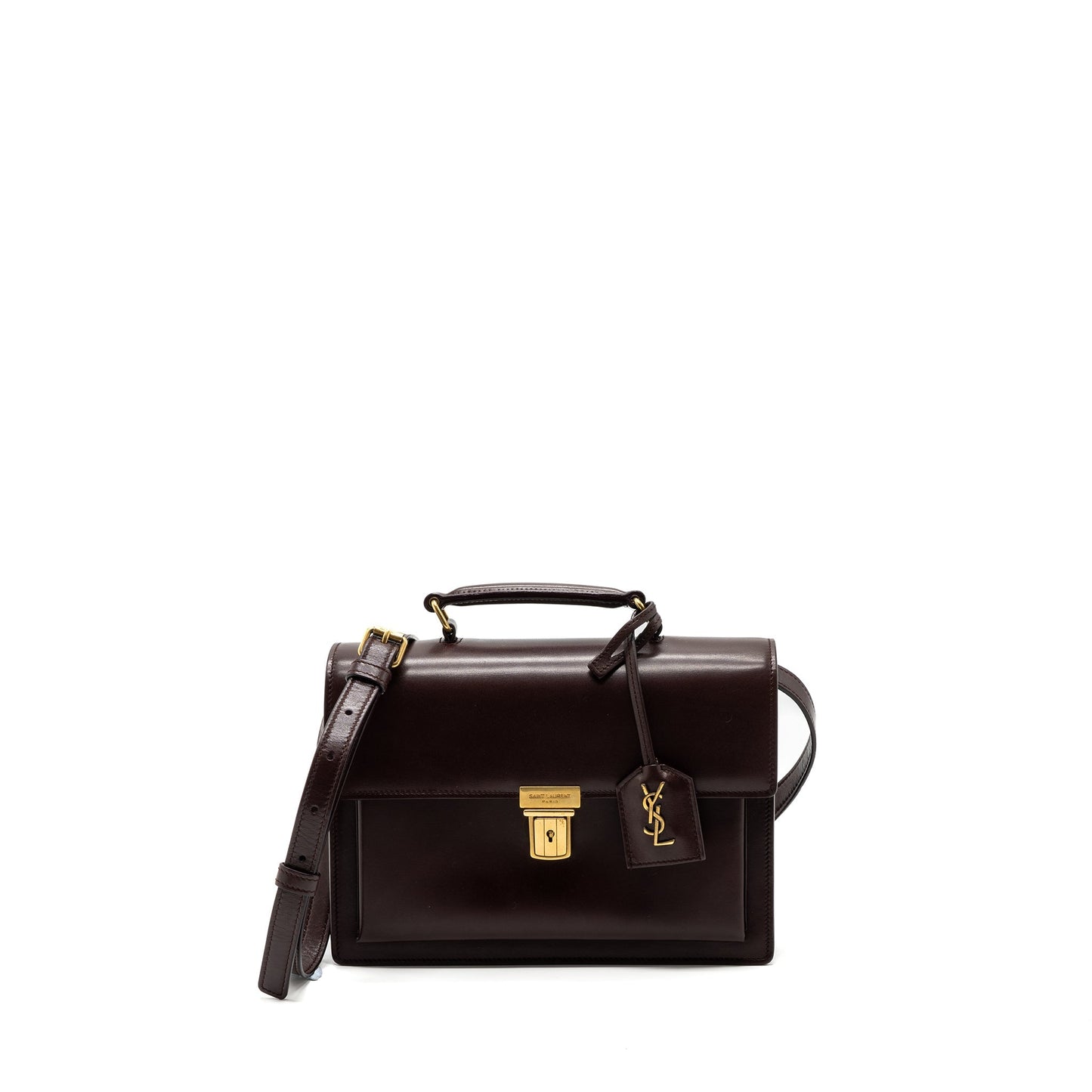 YSL Saint Laurent Bellachasse Calfskin Dark Brushed Travel Bag Red