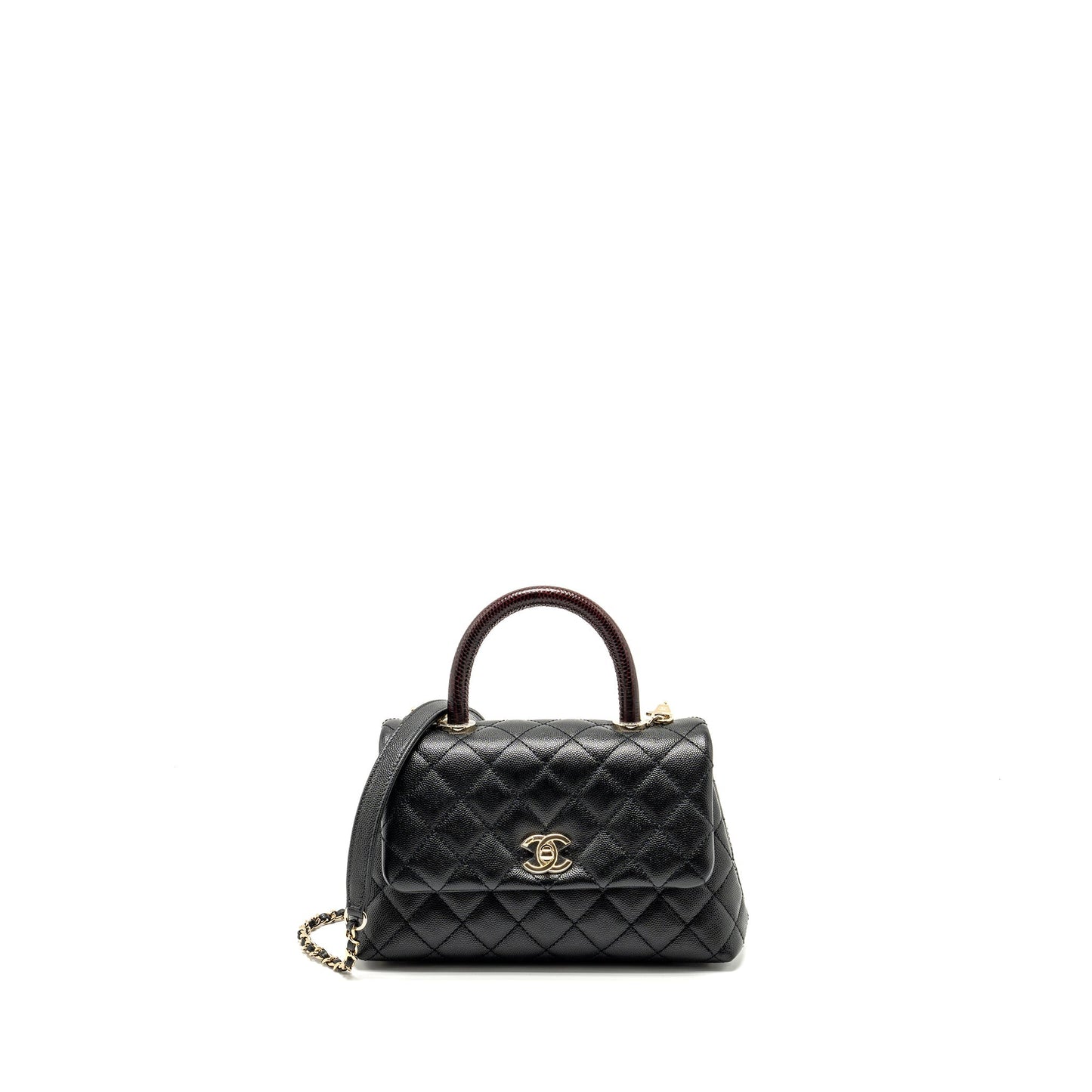 Chanel Coco Handle Lizard Embossed Handle Caviar Black Small Handbag