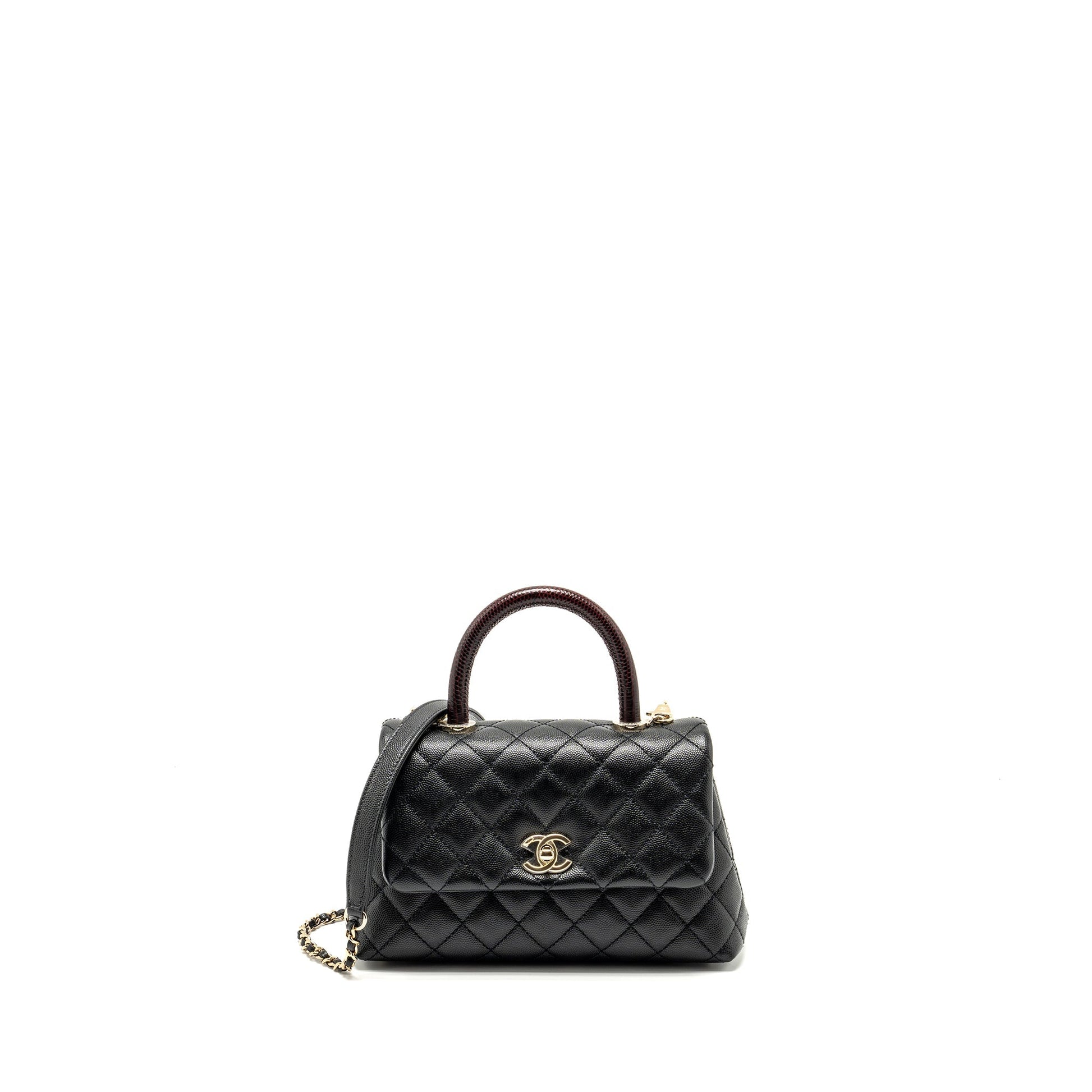 Chanel Coco Handle Lizard Embossed Handle Caviar Black Small Handbag