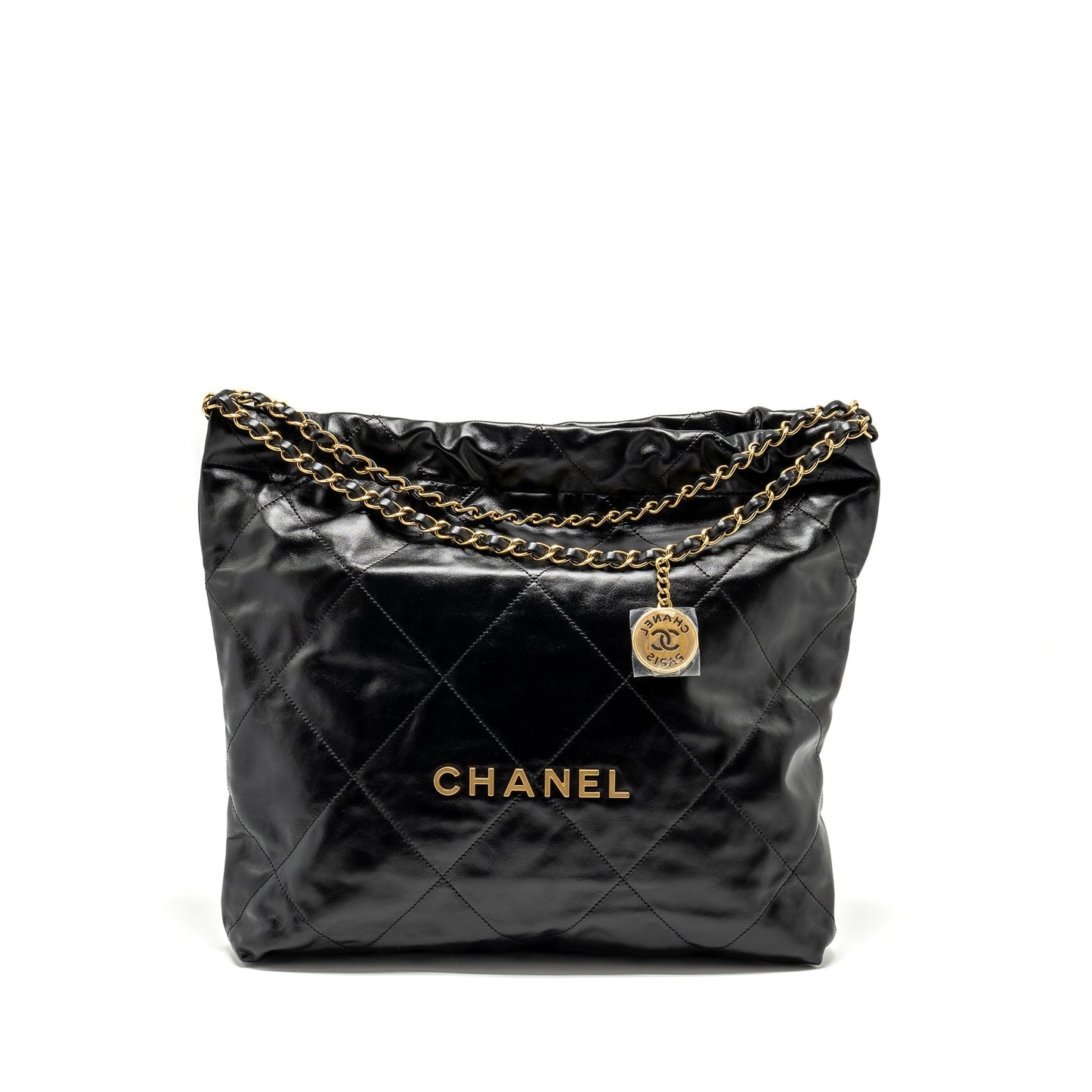 Chanel 22 Shiny Calfskin GHW microchip Black Handbag 7