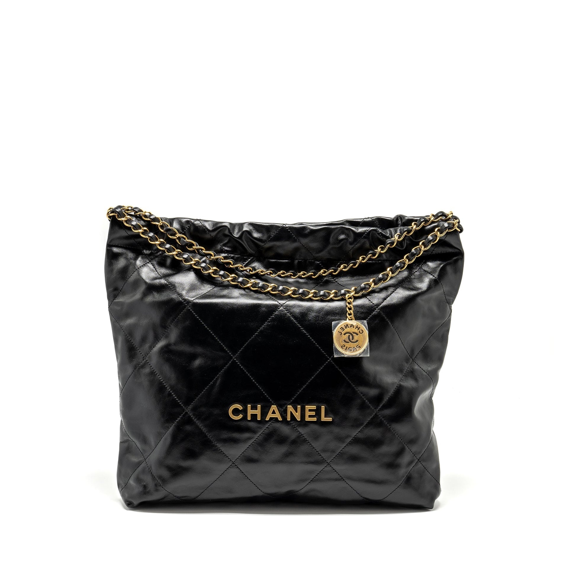 Chanel 22 Shiny Calfskin GHW microchip Black Handbag 7