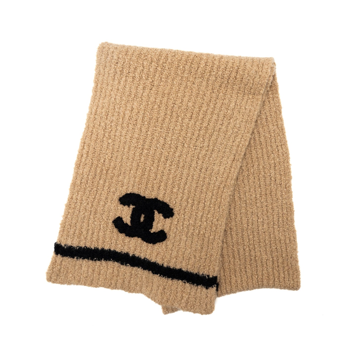 Chanel cashmere sold logo scarf Black Beige