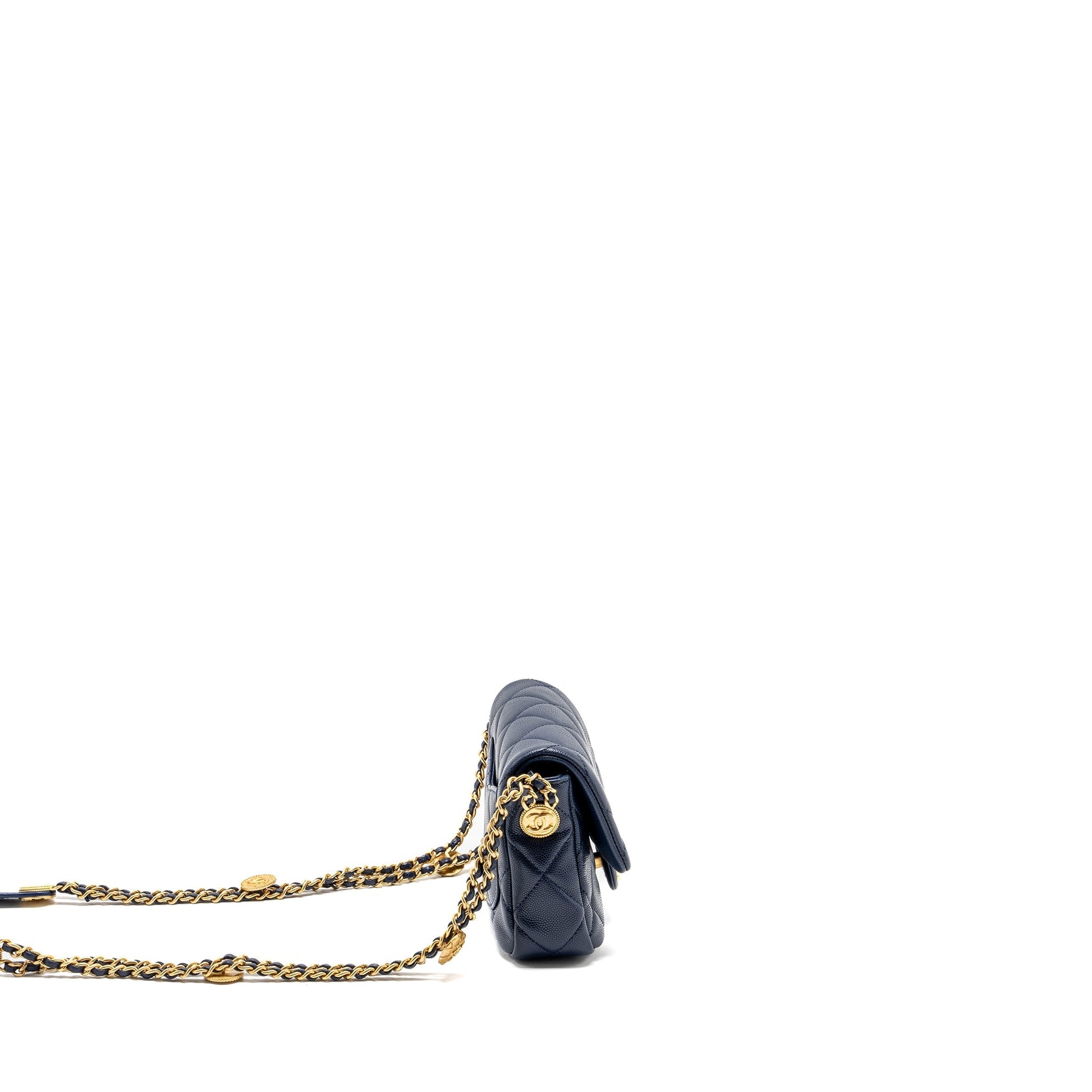 Chanel 22A Button On Square Flap Caviar Shoulder Bag