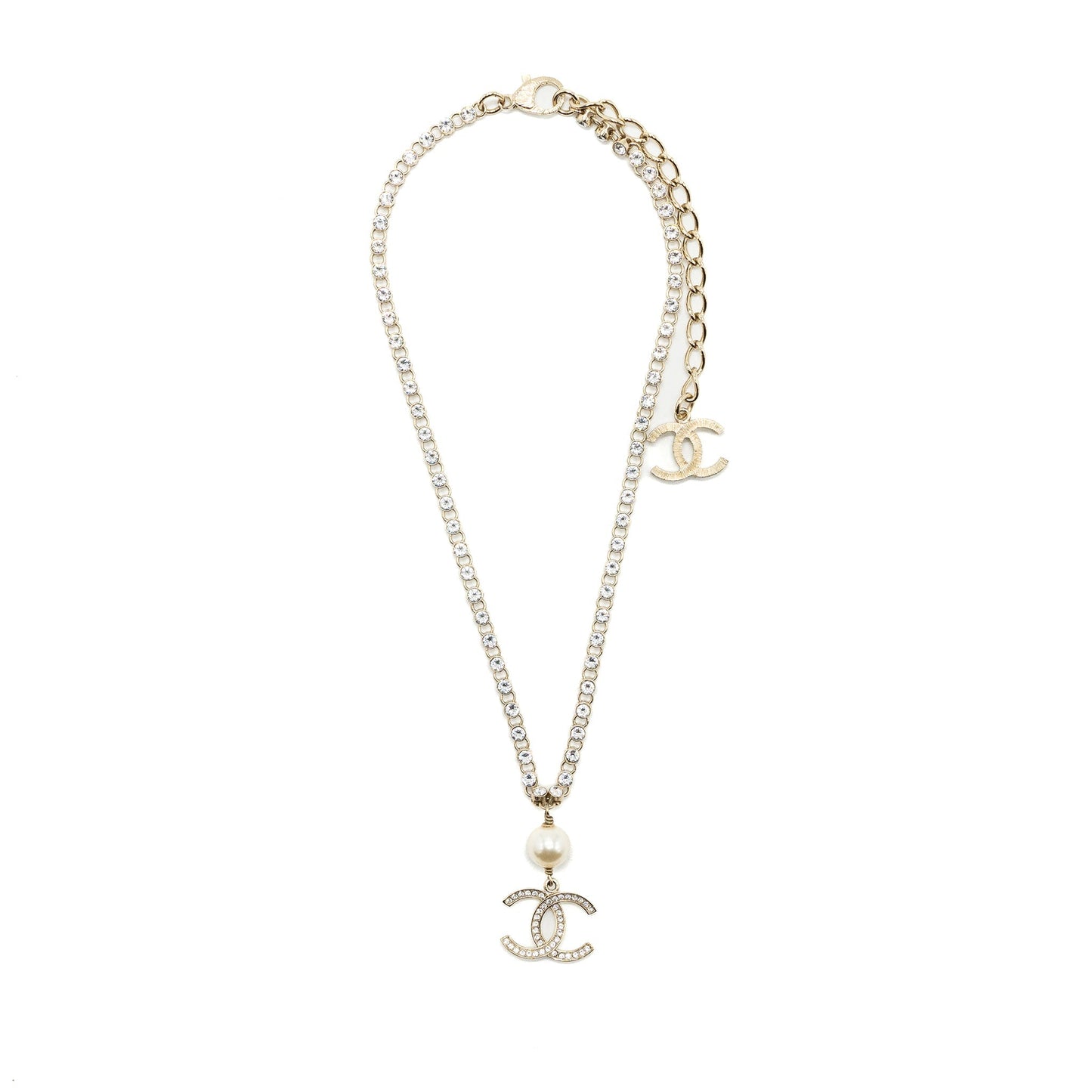 Chanel CC Logo Drop Chocker Crystal Pearl Gold Handbag