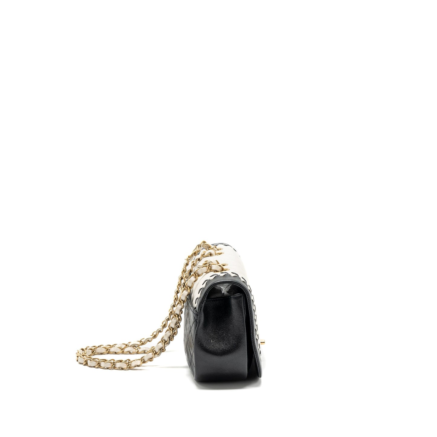 Chanel Quilted Flap Lambskin GHW Black White Shoulder Bag