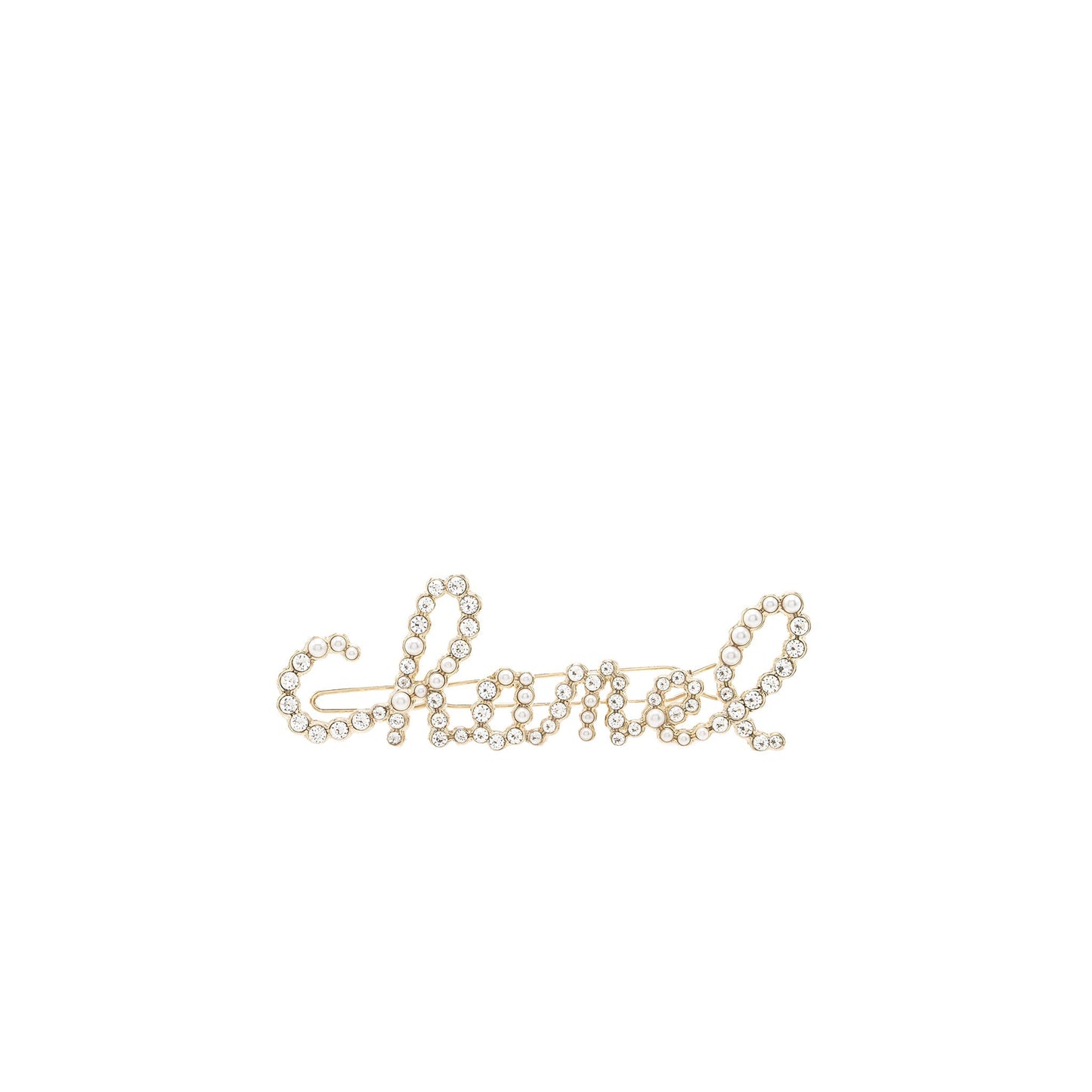 Chanel Letter crystal pearl hair clip light Gold Handbag