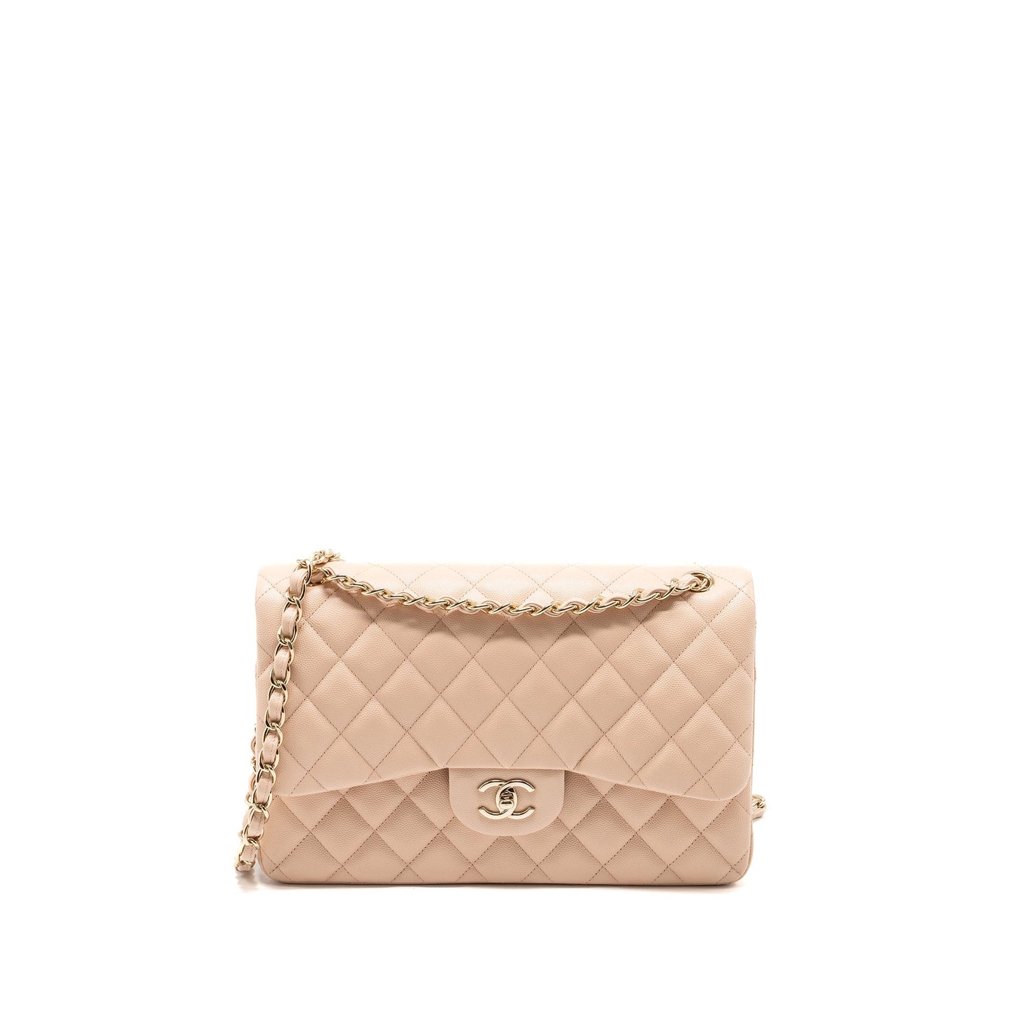 Chanel Jumbo Classic Double Flap Caviar LGHW Beige Shoulder Bag
