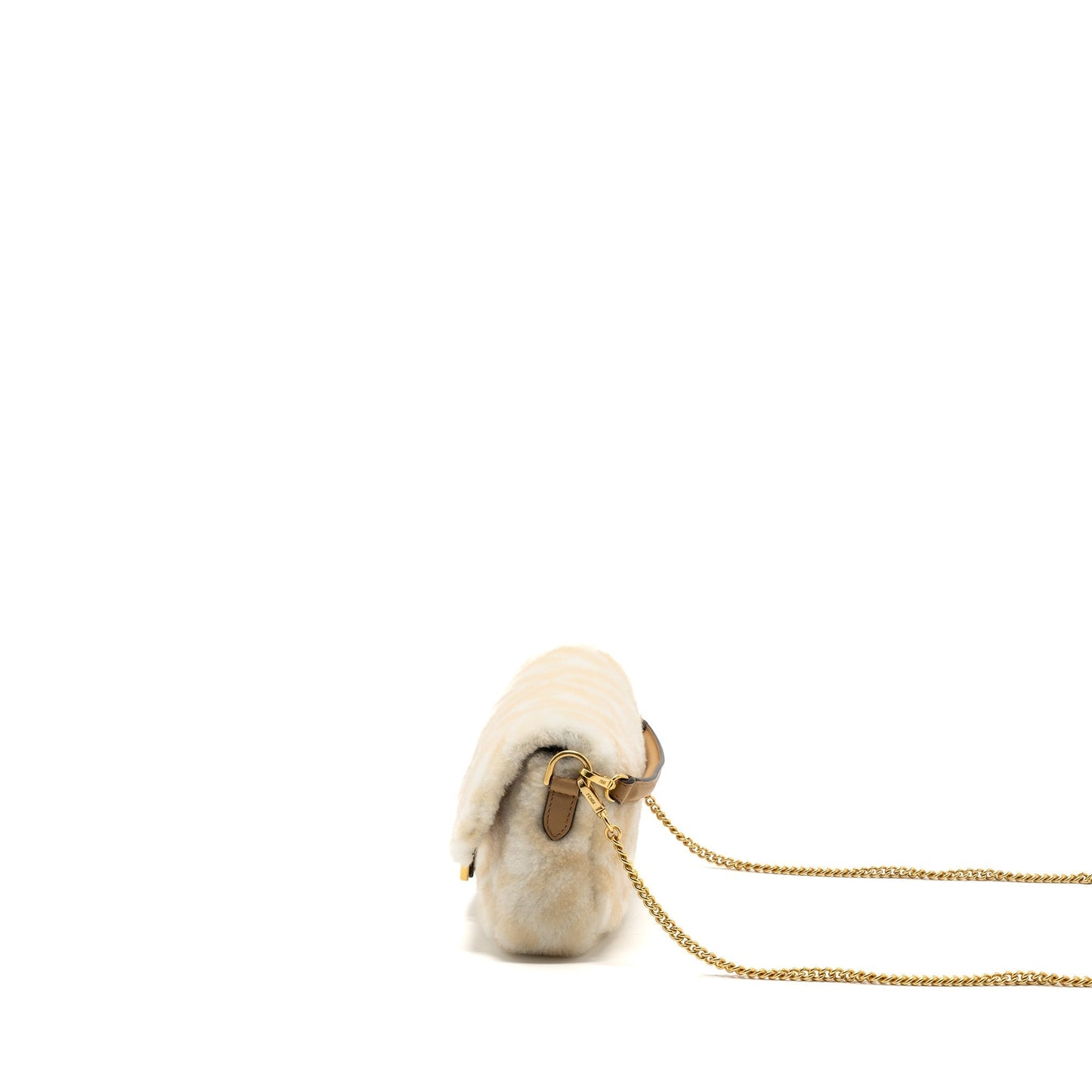Fendi Baguette Sheepskin Handbag White Beige Mini Shoulder Bag