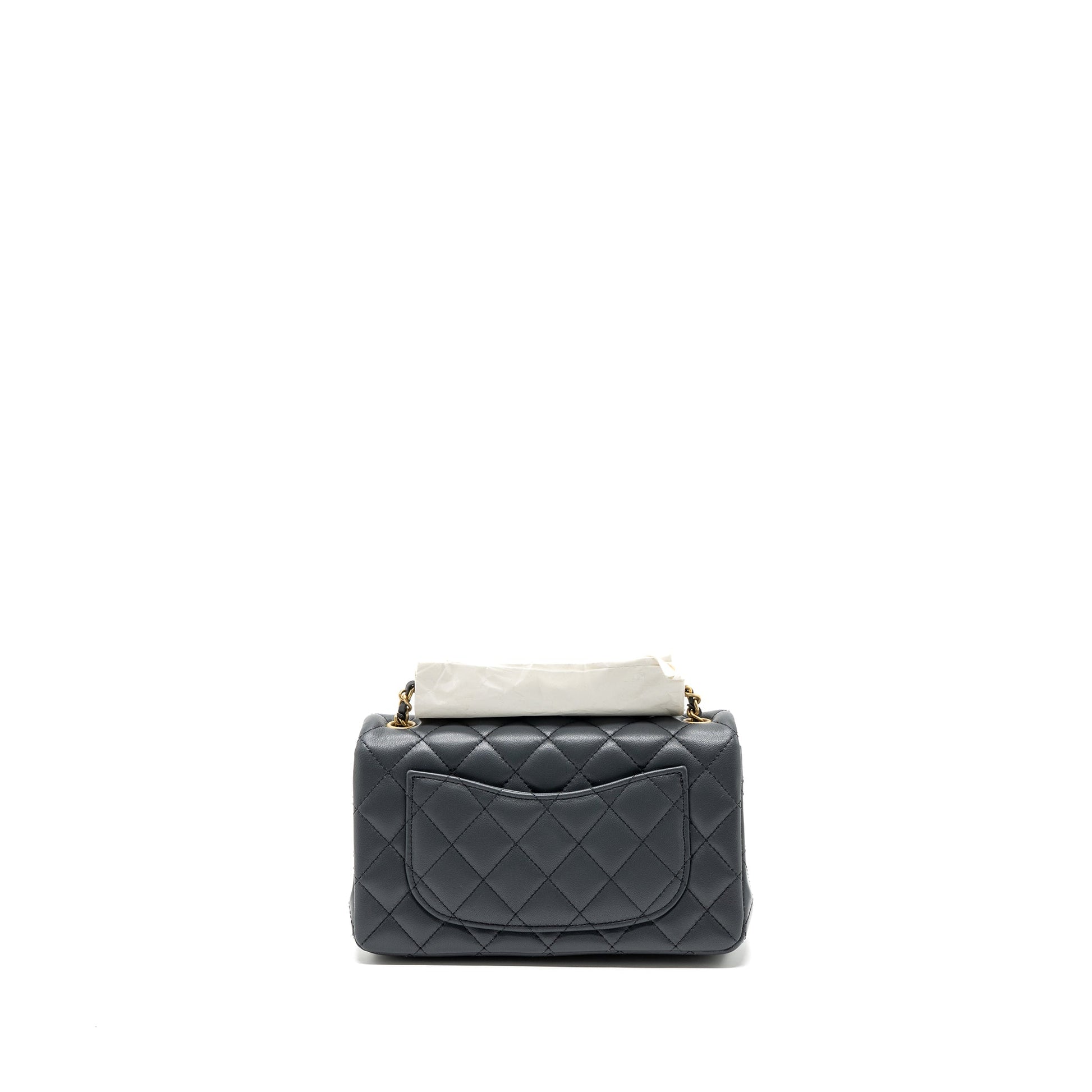 Chanel 23K pearl crush rectangular flap lambskin Grey Shoulder Bag