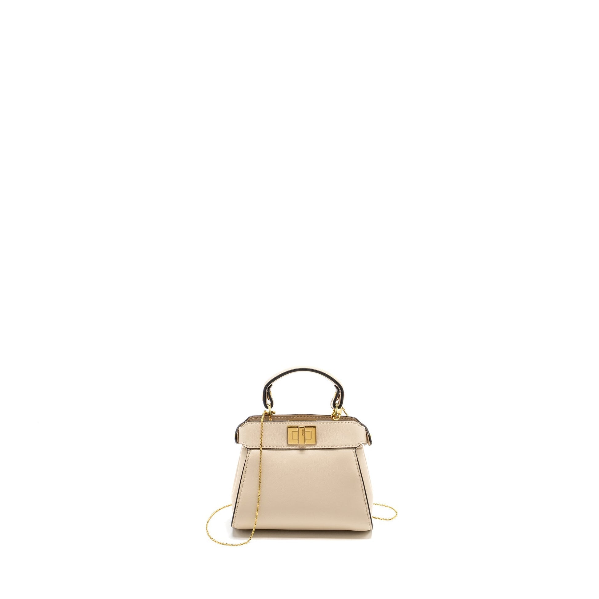 Fendi Nano Peekaboo Handbag Lambskin White Travel Bag