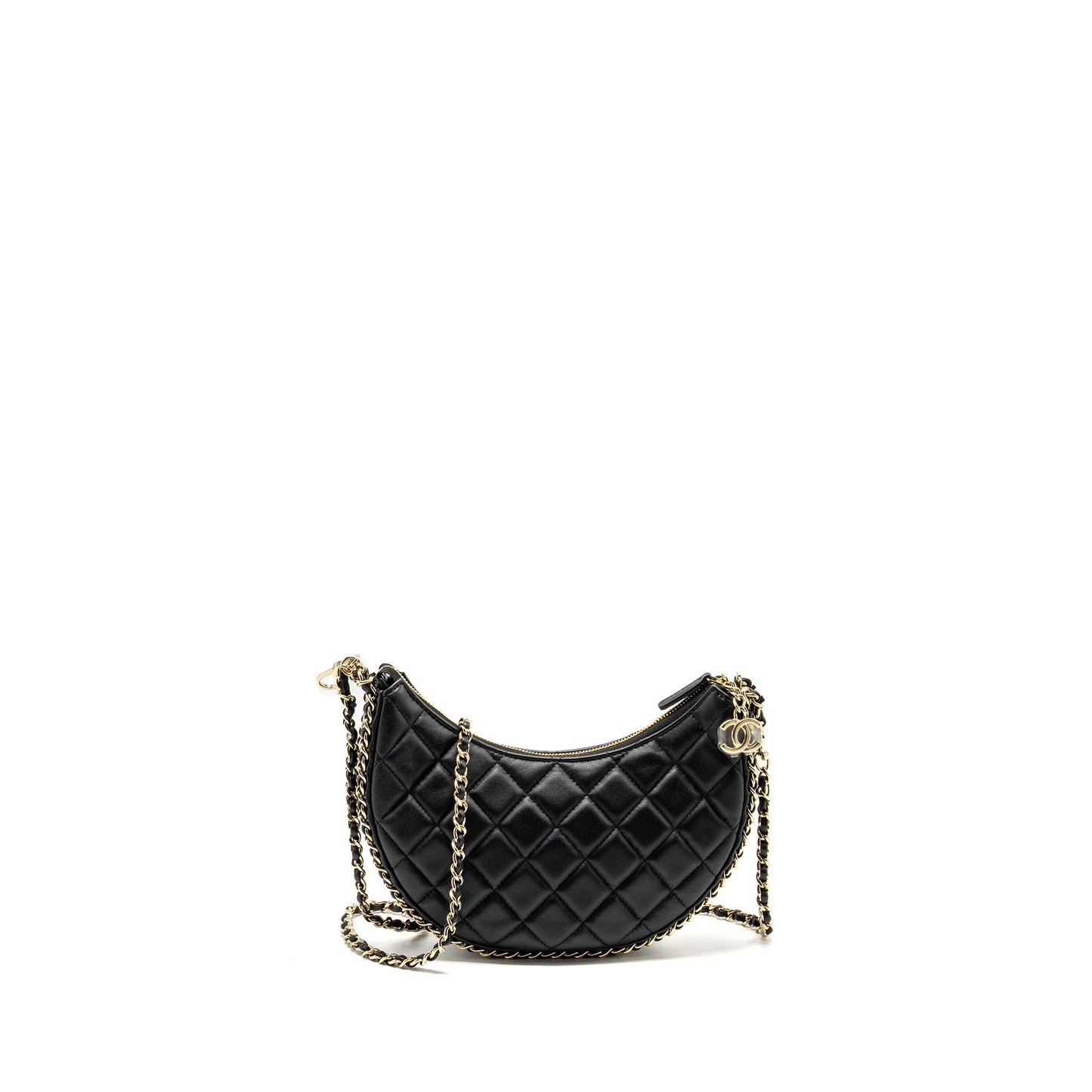 Chanel moon Hobo Lambskin LGHW Microchip Black Small Shoulder Bag Microchip 1
