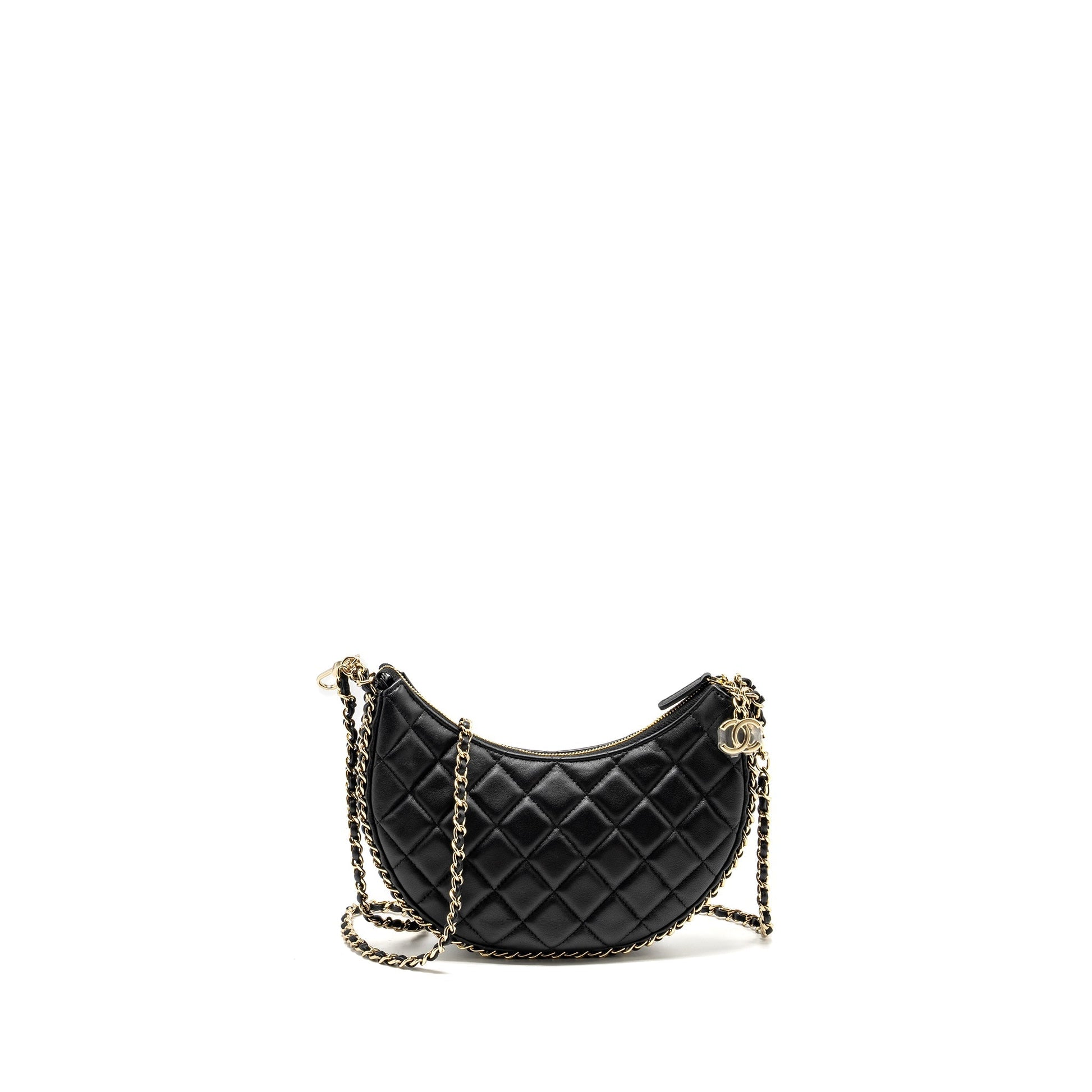 Chanel moon Hobo Lambskin LGHW Microchip Black Small Shoulder Bag Microchip 1
