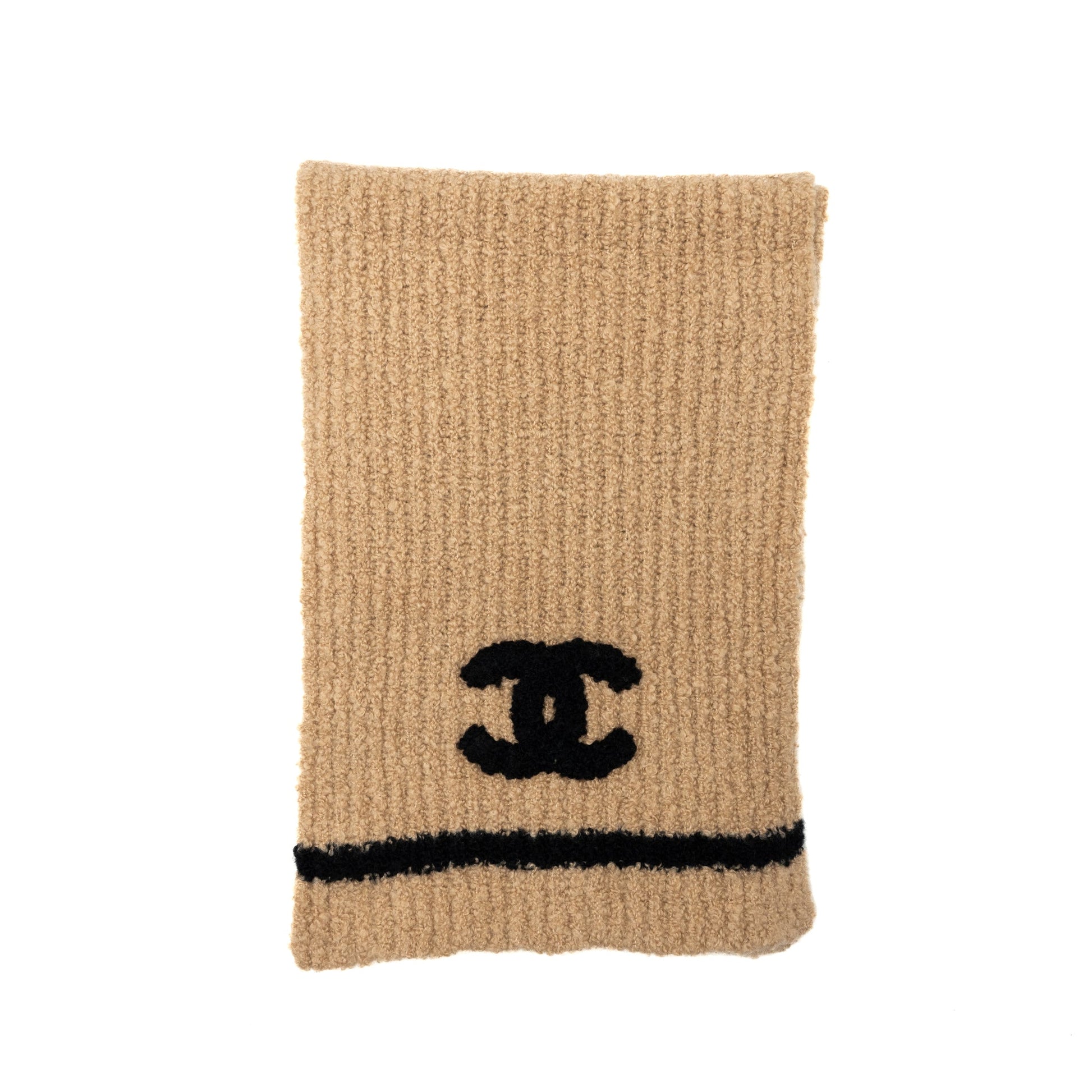 Chanel cashmere sold logo scarf Black Beige