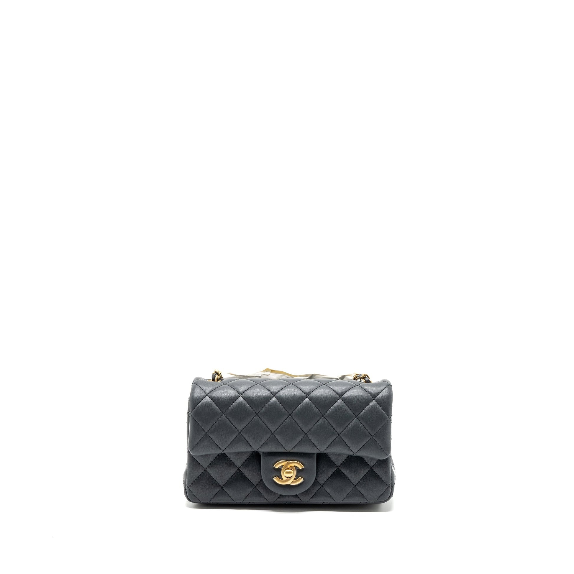 Chanel 23K pearl crush rectangular flap lambskin Grey Shoulder Bag